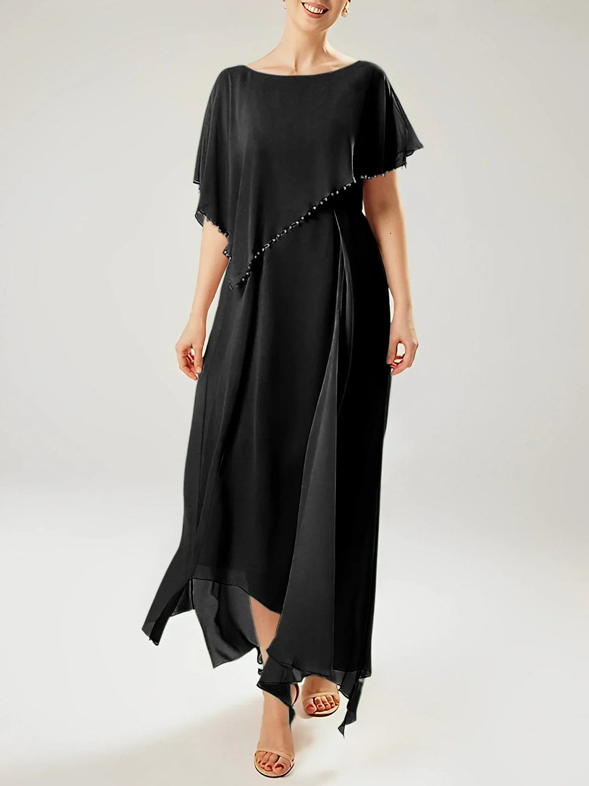 Vestidos de madre de la novia con manga corta, corte tubo/columnar y borla