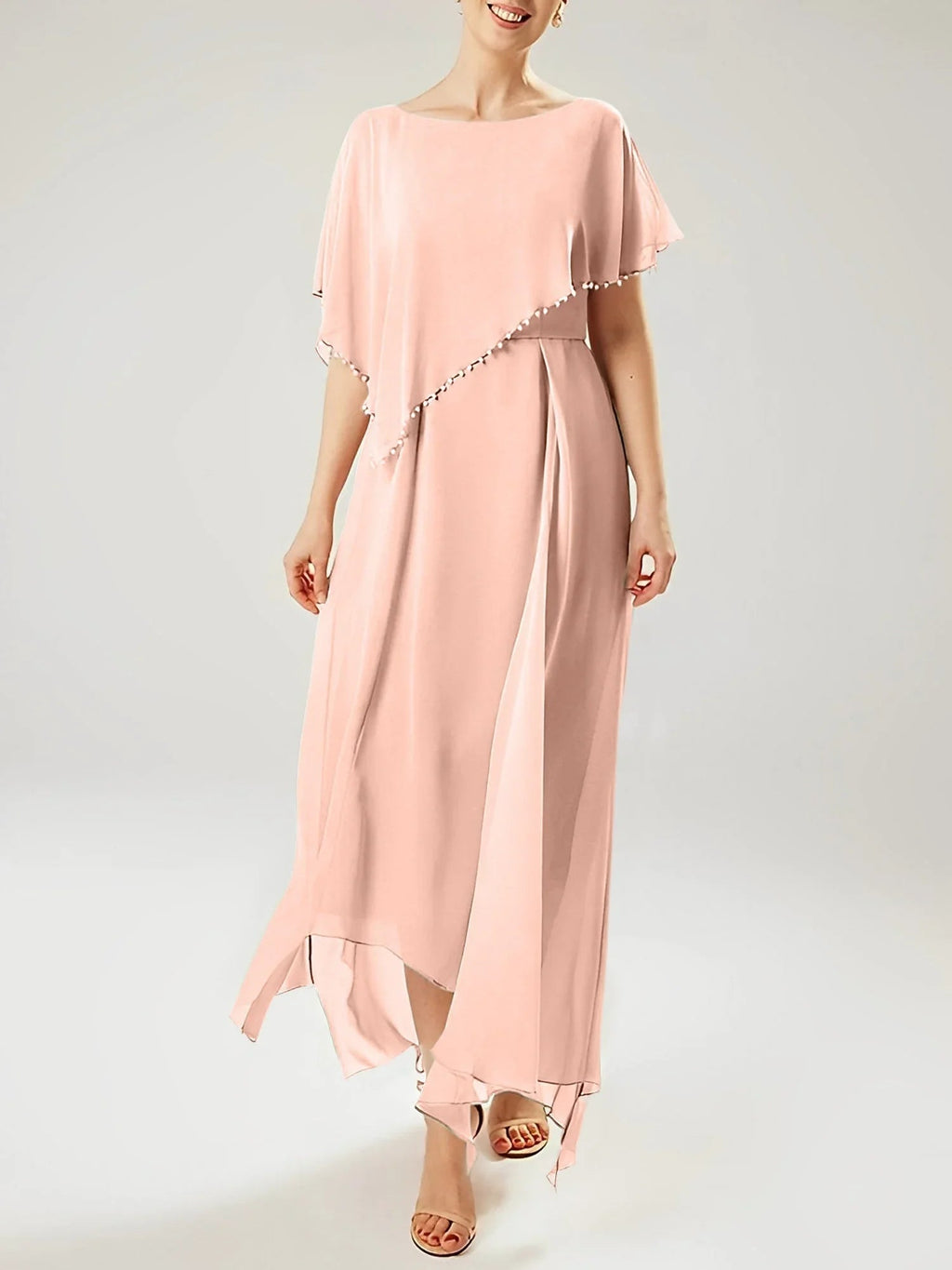 Etui/Kolumnen-Kleid mit kurzen Ärmeln für die Brautmutter mit Quaste