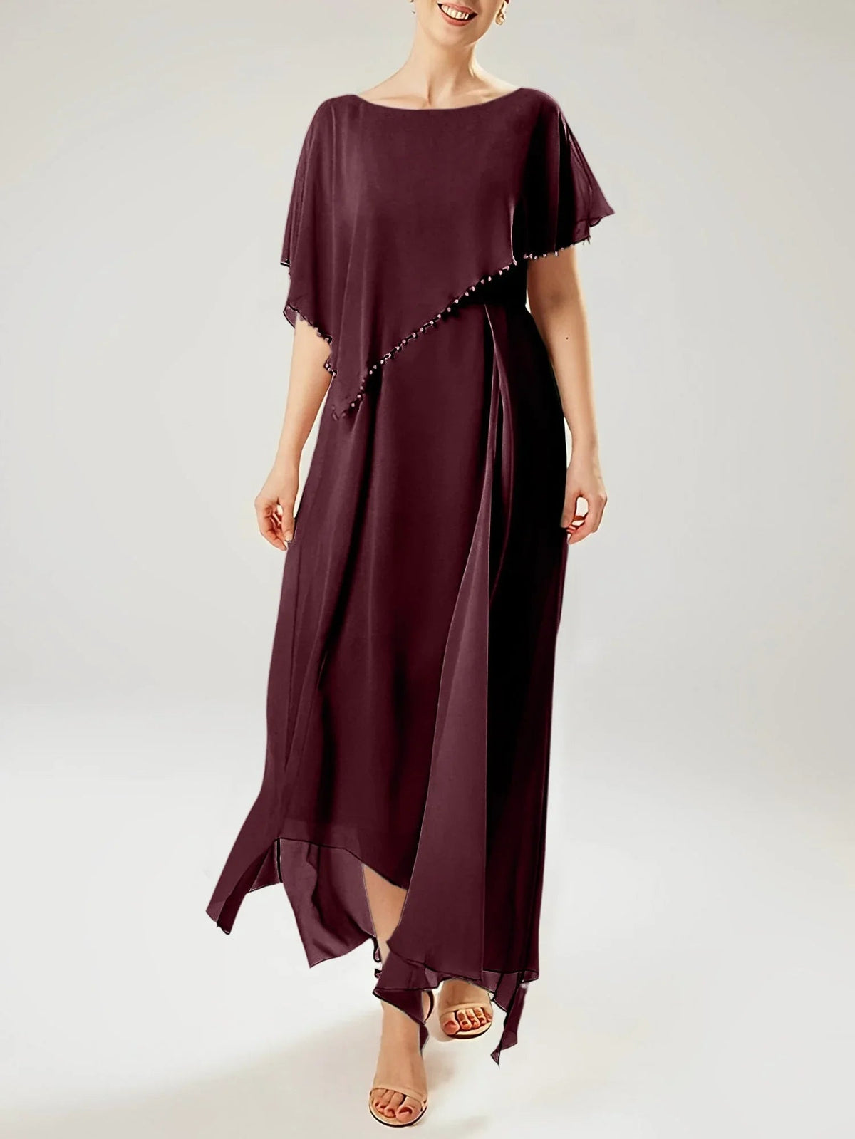 Vestidos de madre de la novia con manga corta, corte tubo/columnar y borla