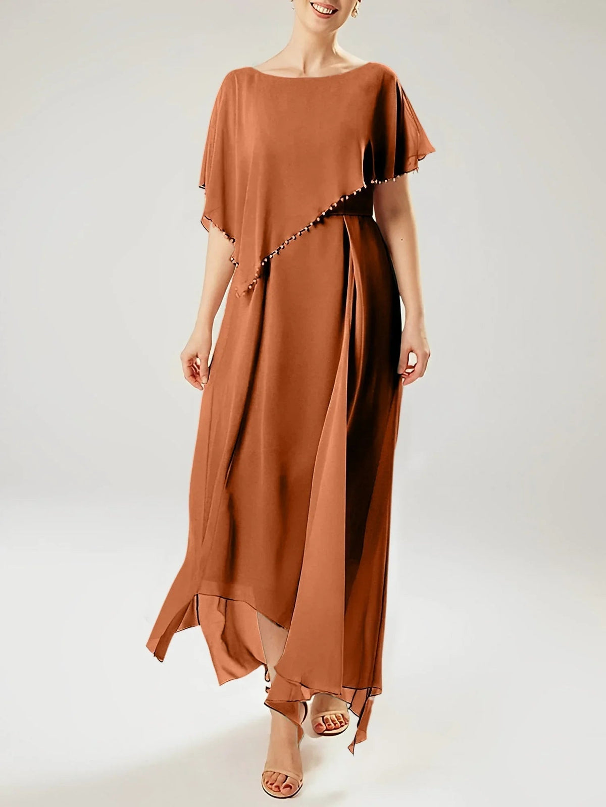 Vestidos de madre de la novia con manga corta, corte tubo/columnar y borla