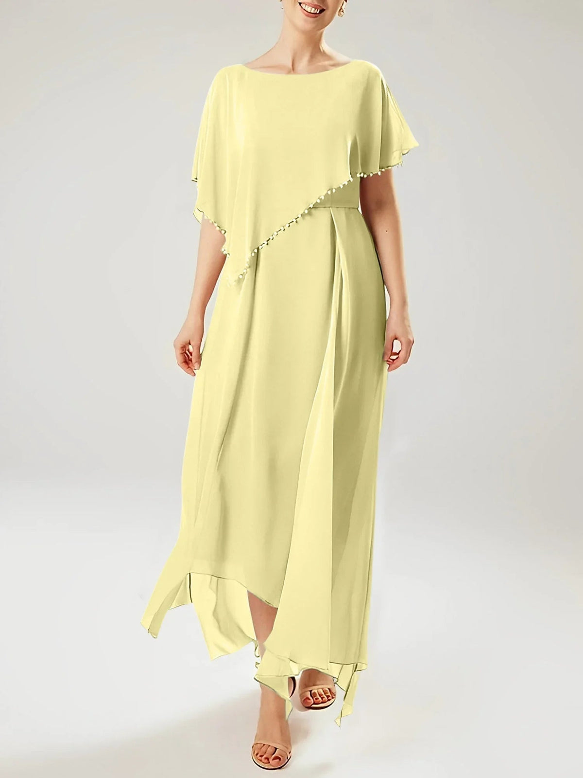 Vestidos de madre de la novia con manga corta, corte tubo/columnar y borla