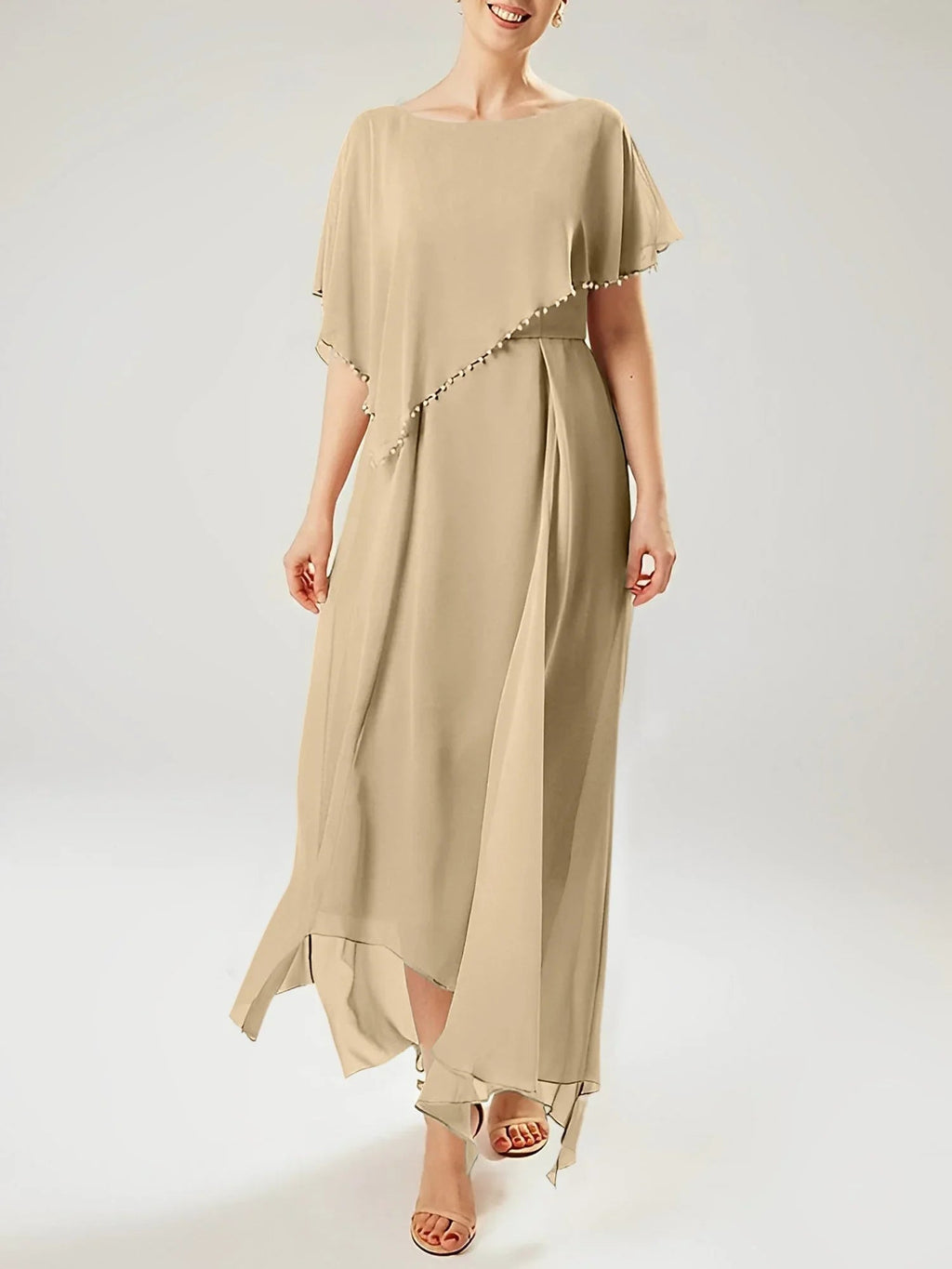 Etui/Kolumnen-Kleid mit kurzen Ärmeln für die Brautmutter mit Quaste