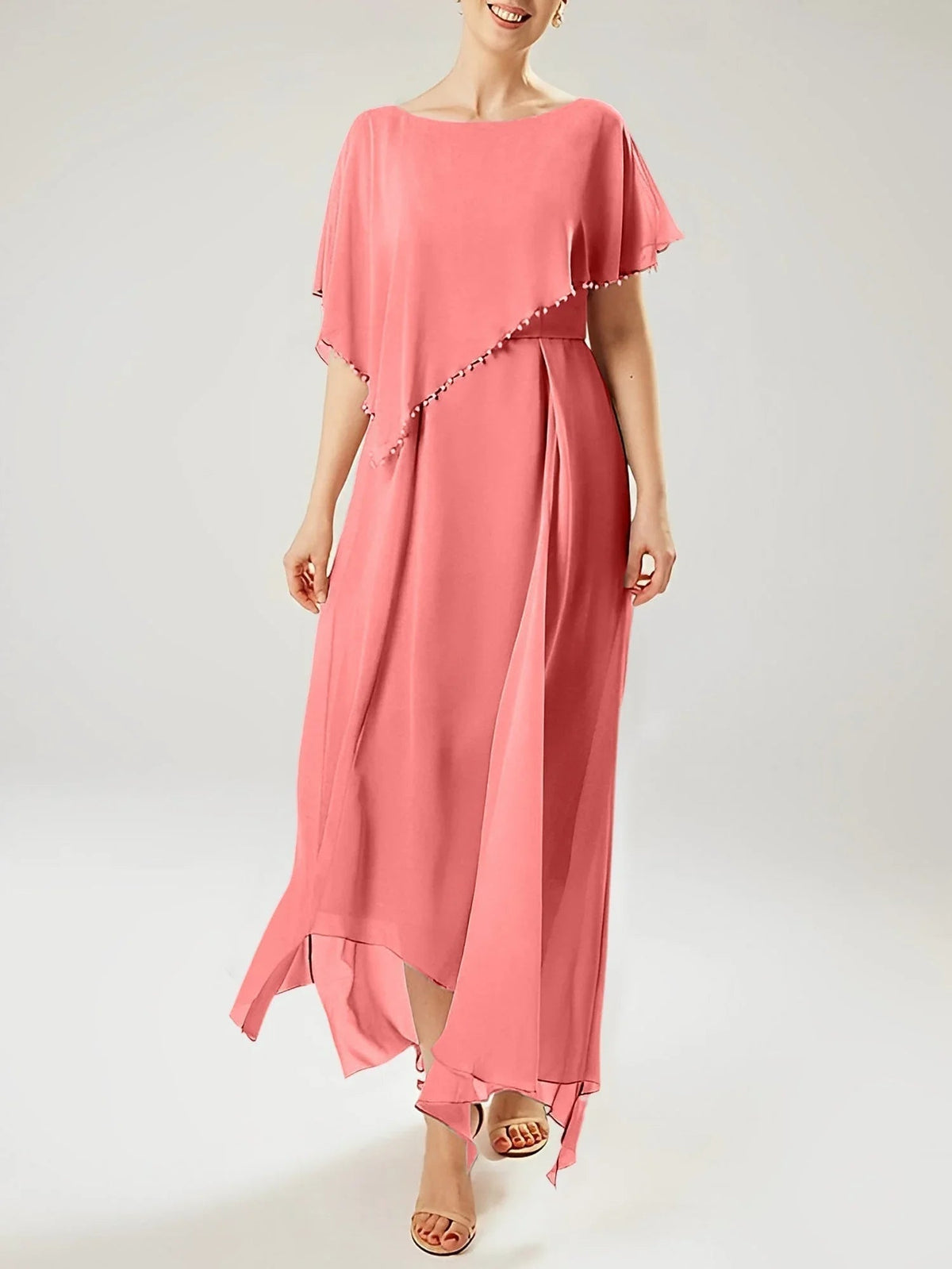 Vestidos de madre de la novia con manga corta, corte tubo/columnar y borla