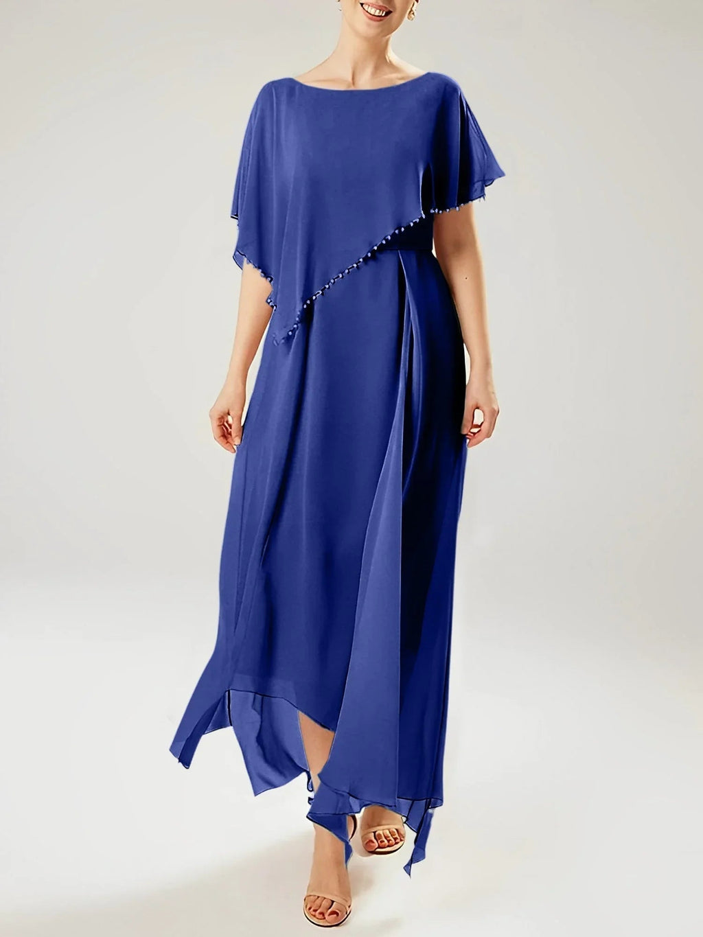 Etui/Kolumnen-Kleid mit kurzen Ärmeln für die Brautmutter mit Quaste