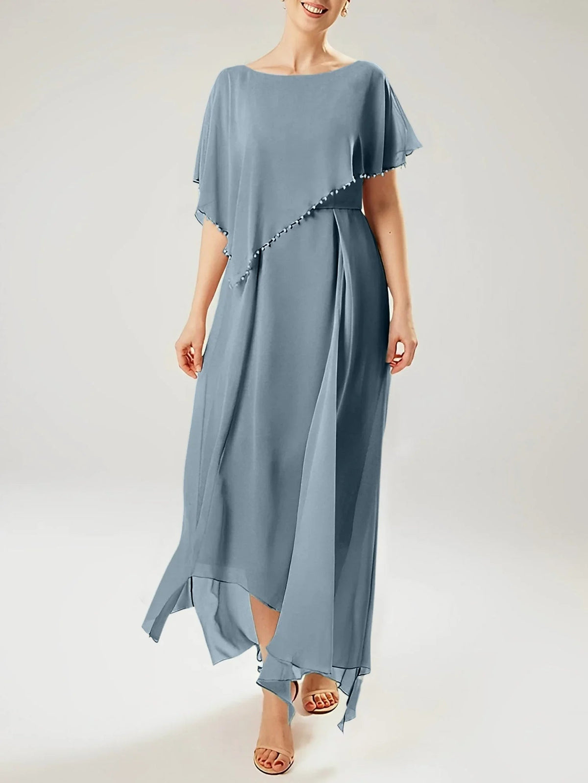 Etui/Kolumnen-Kleid mit kurzen Ärmeln für die Brautmutter mit Quaste