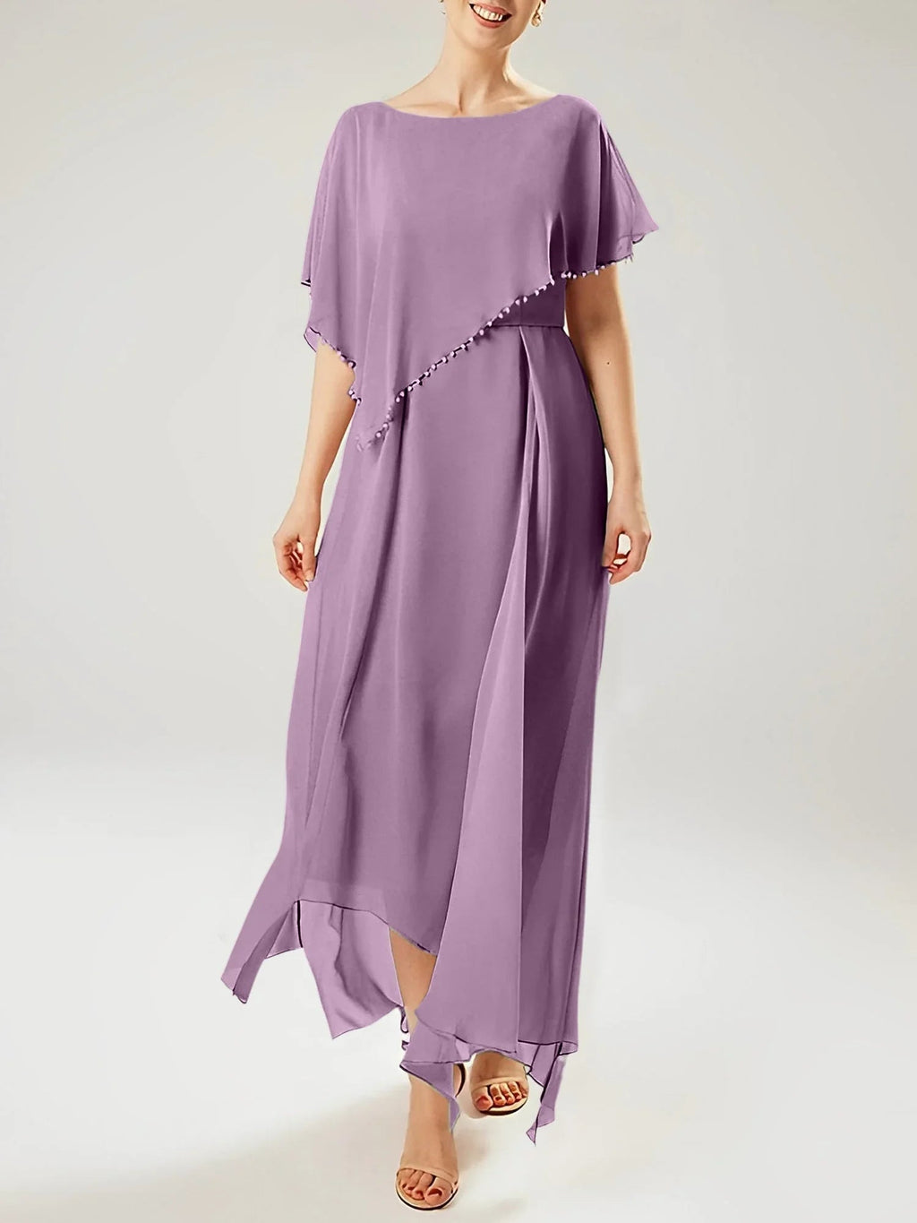 Etui/Kolumnen-Kleid mit kurzen Ärmeln für die Brautmutter mit Quaste