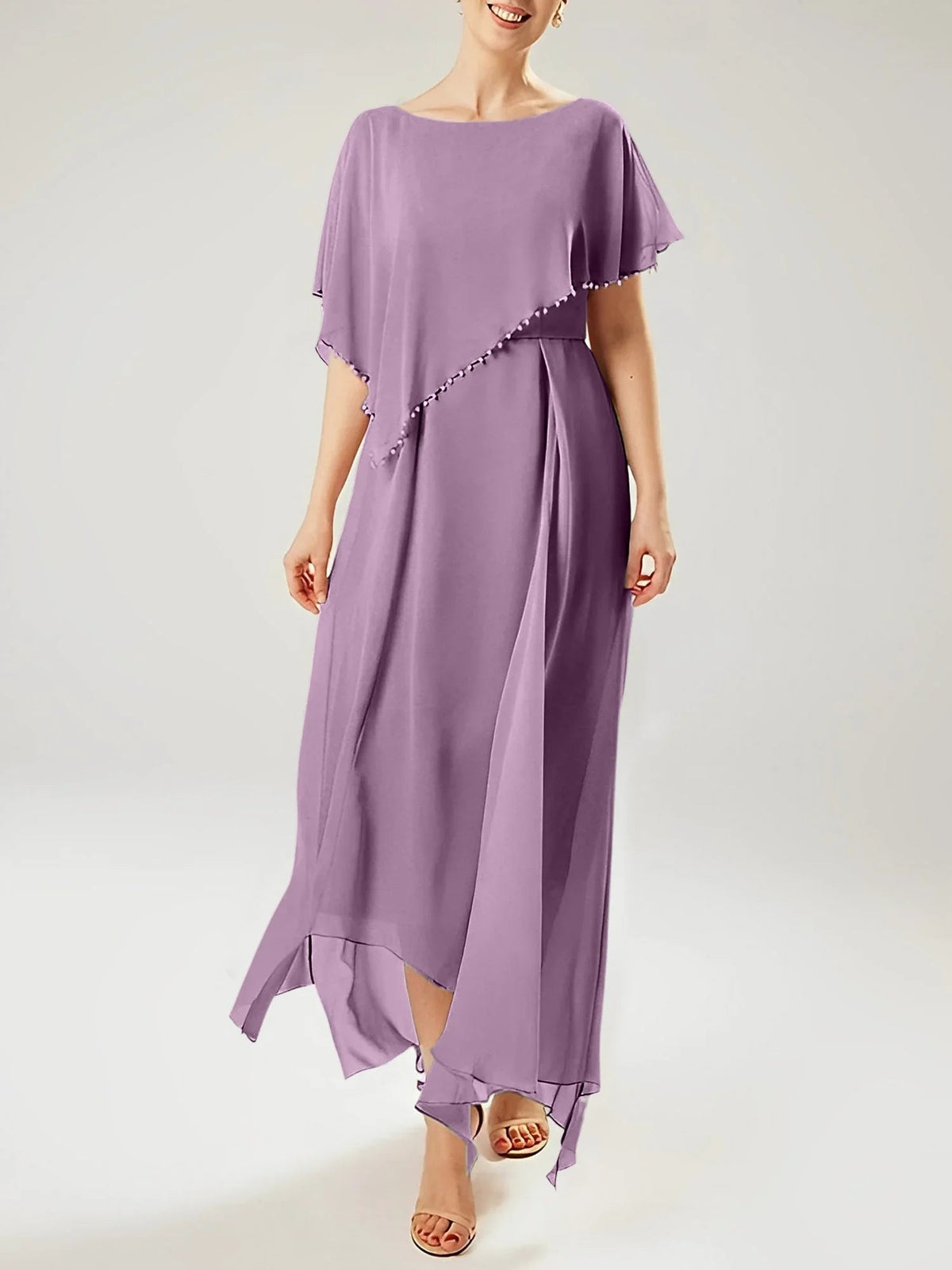 Etui/Kolumnen-Kleid mit kurzen Ärmeln für die Brautmutter mit Quaste