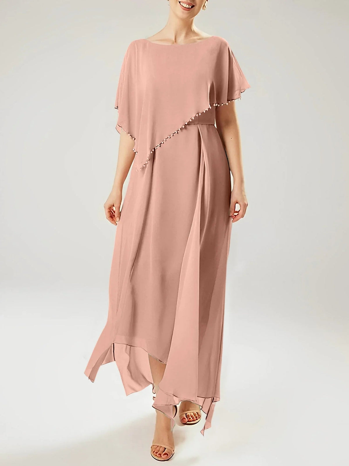 Etui/Kolumnen-Kleid mit kurzen Ärmeln für die Brautmutter mit Quaste