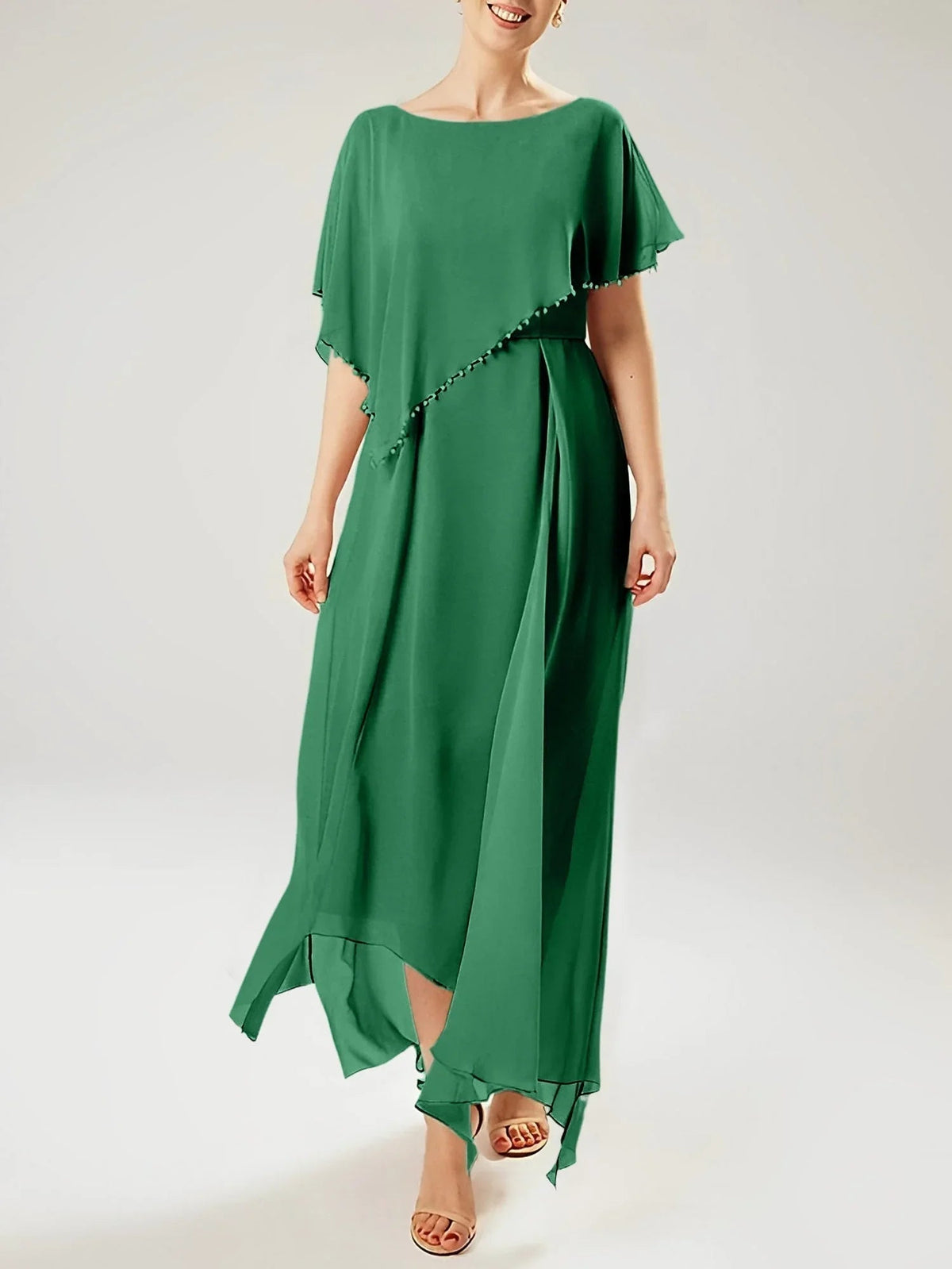 Vestidos de madre de la novia con manga corta, corte tubo/columnar y borla