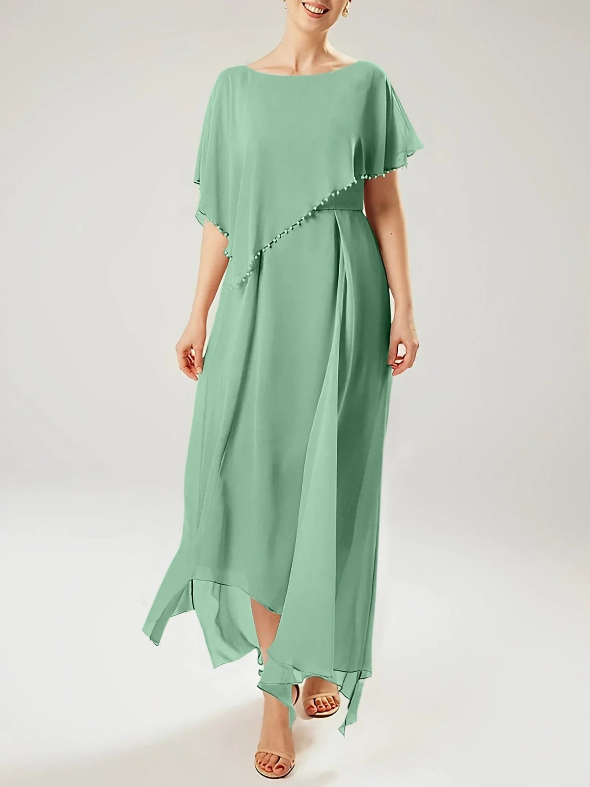 Etui/Kolumnen-Kleid mit kurzen Ärmeln für die Brautmutter mit Quaste