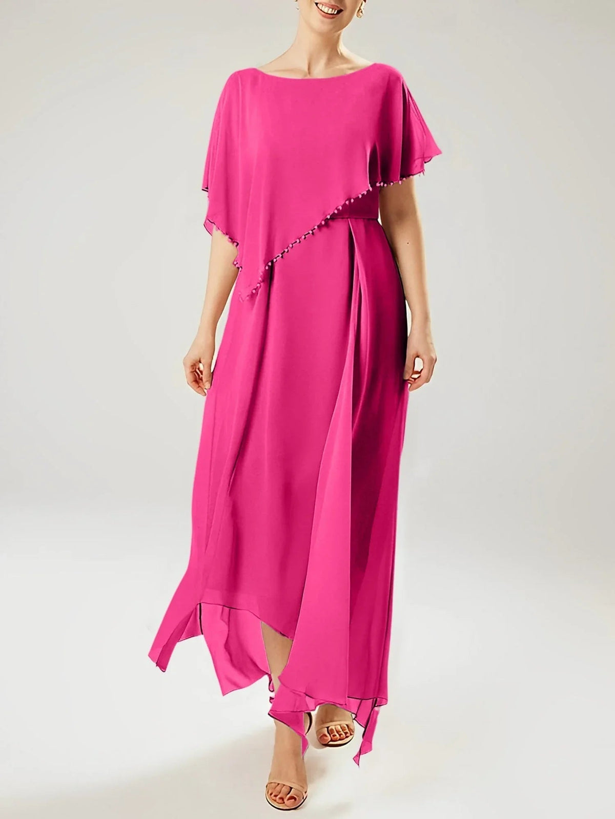 Etui/Kolumnen-Kleid mit kurzen Ärmeln für die Brautmutter mit Quaste