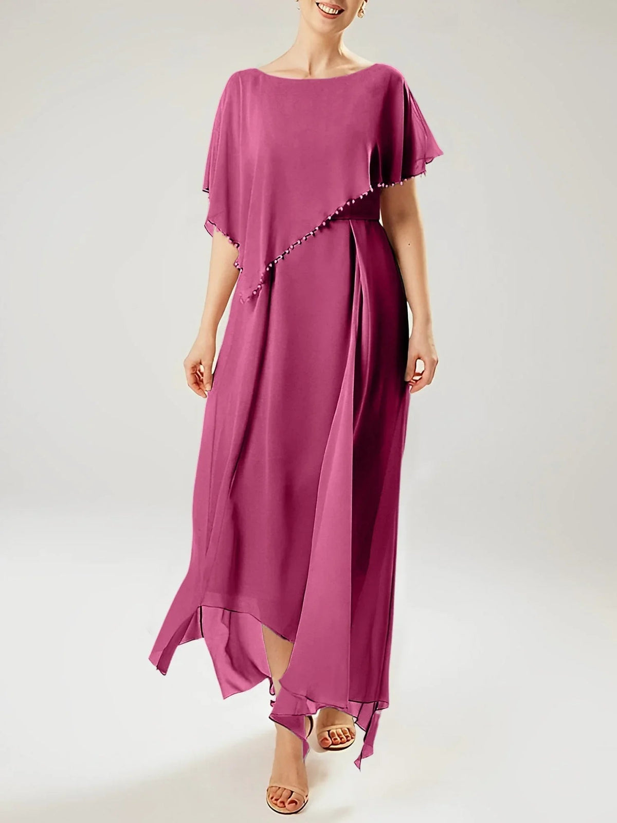 Vestidos de madre de la novia con manga corta, corte tubo/columnar y borla