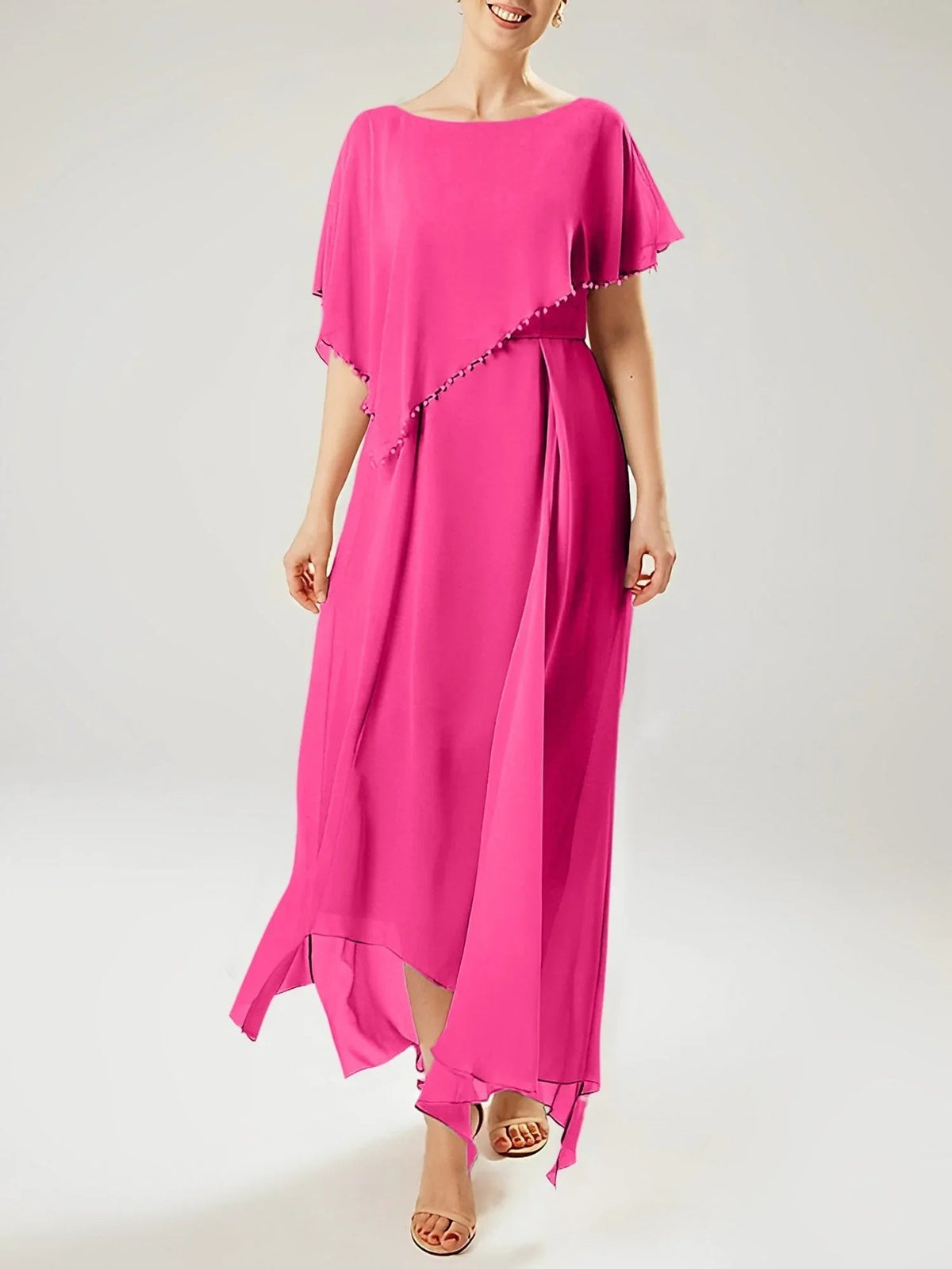 Etui/Kolumnen-Kleid mit kurzen Ärmeln für die Brautmutter mit Quaste