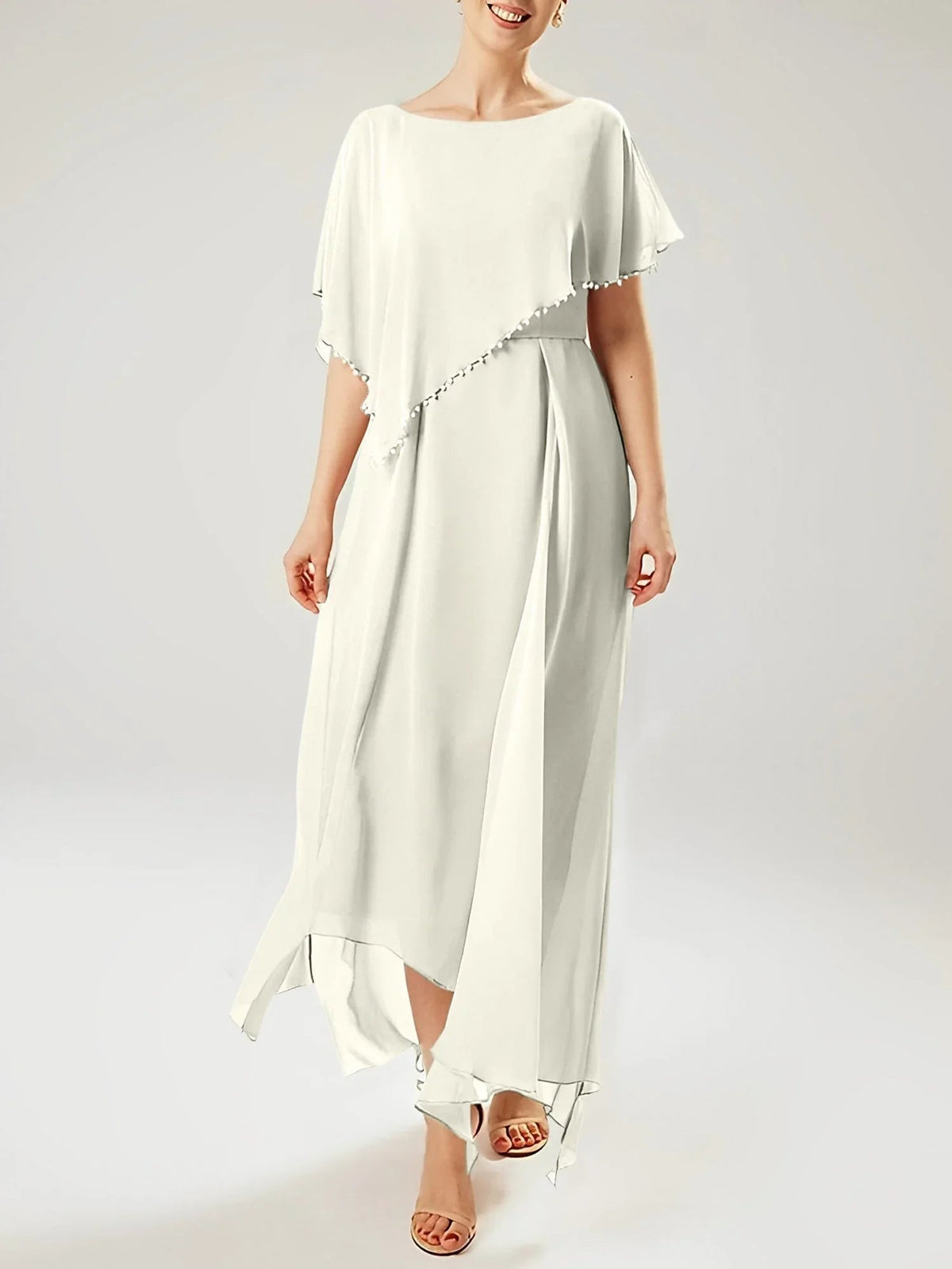 Vestidos de madre de la novia con manga corta, corte tubo/columnar y borla