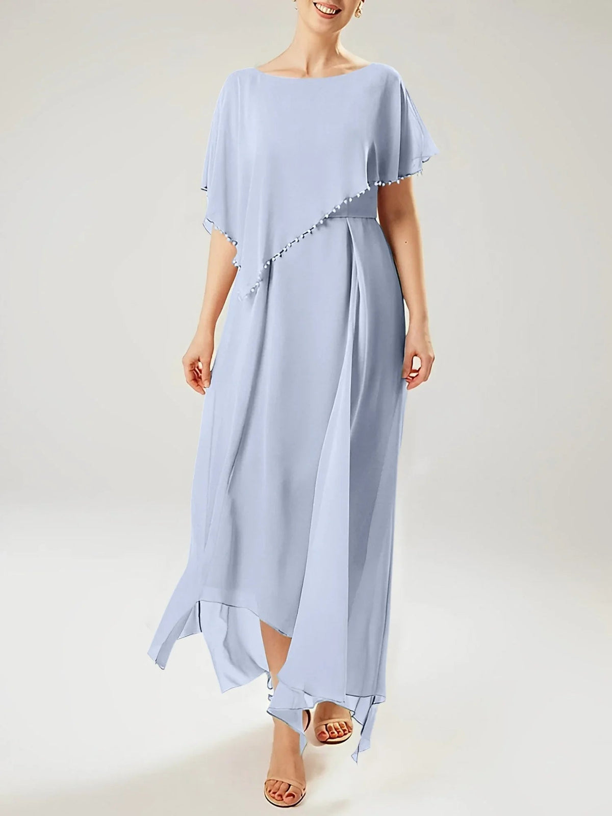 Vestidos de madre de la novia con manga corta, corte tubo/columnar y borla