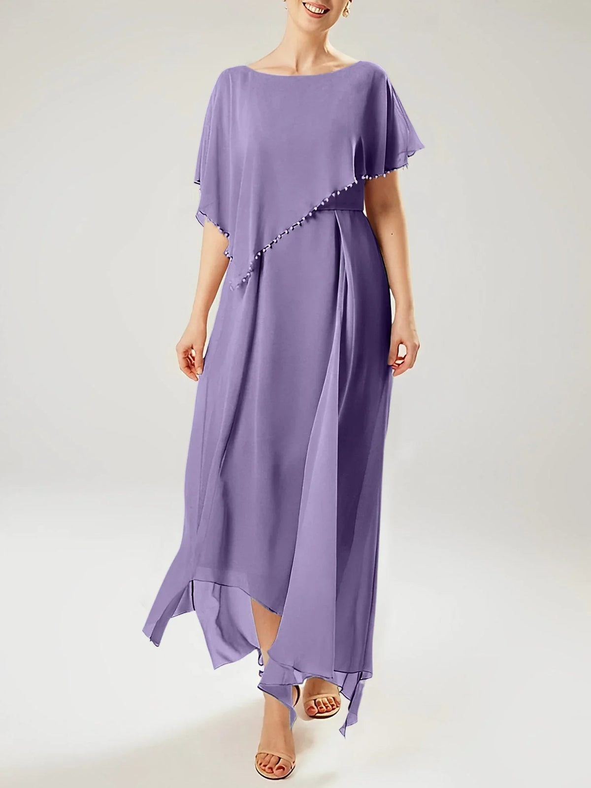 Vestidos de madre de la novia con manga corta, corte tubo/columnar y borla
