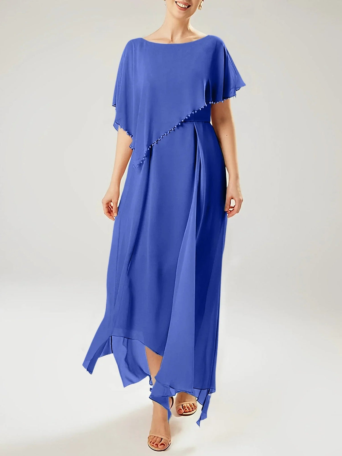 Vestidos de madre de la novia con manga corta, corte tubo/columnar y borla