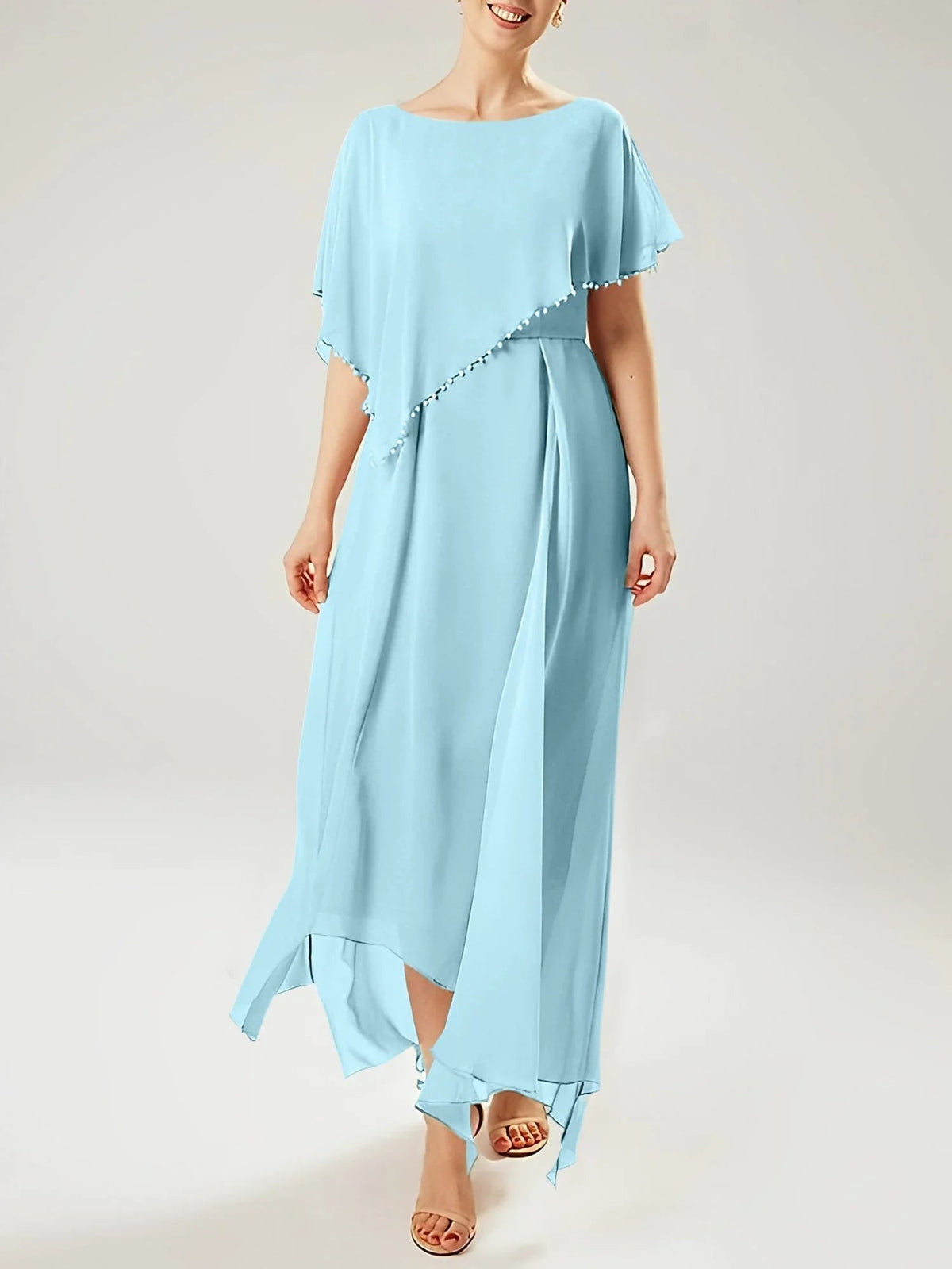 Vestidos de madre de la novia con manga corta, corte tubo/columnar y borla