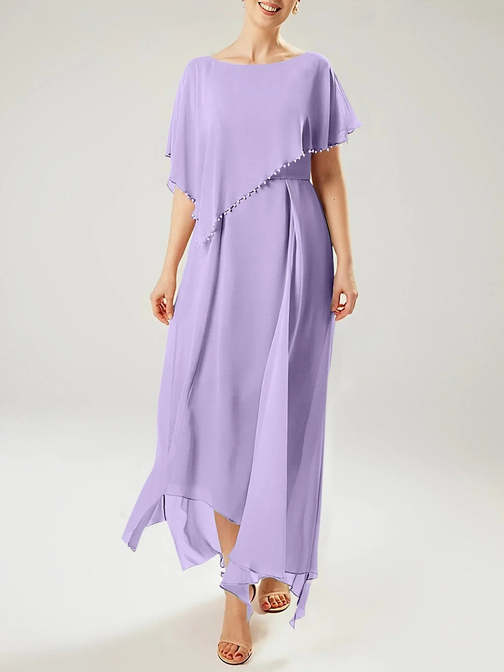 Etui/Kolumnen-Kleid mit kurzen Ärmeln für die Brautmutter mit Quaste