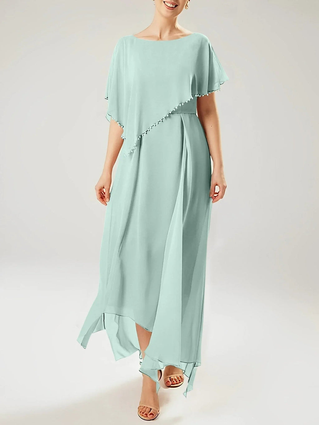 Etui/Kolumnen-Kleid mit kurzen Ärmeln für die Brautmutter mit Quaste