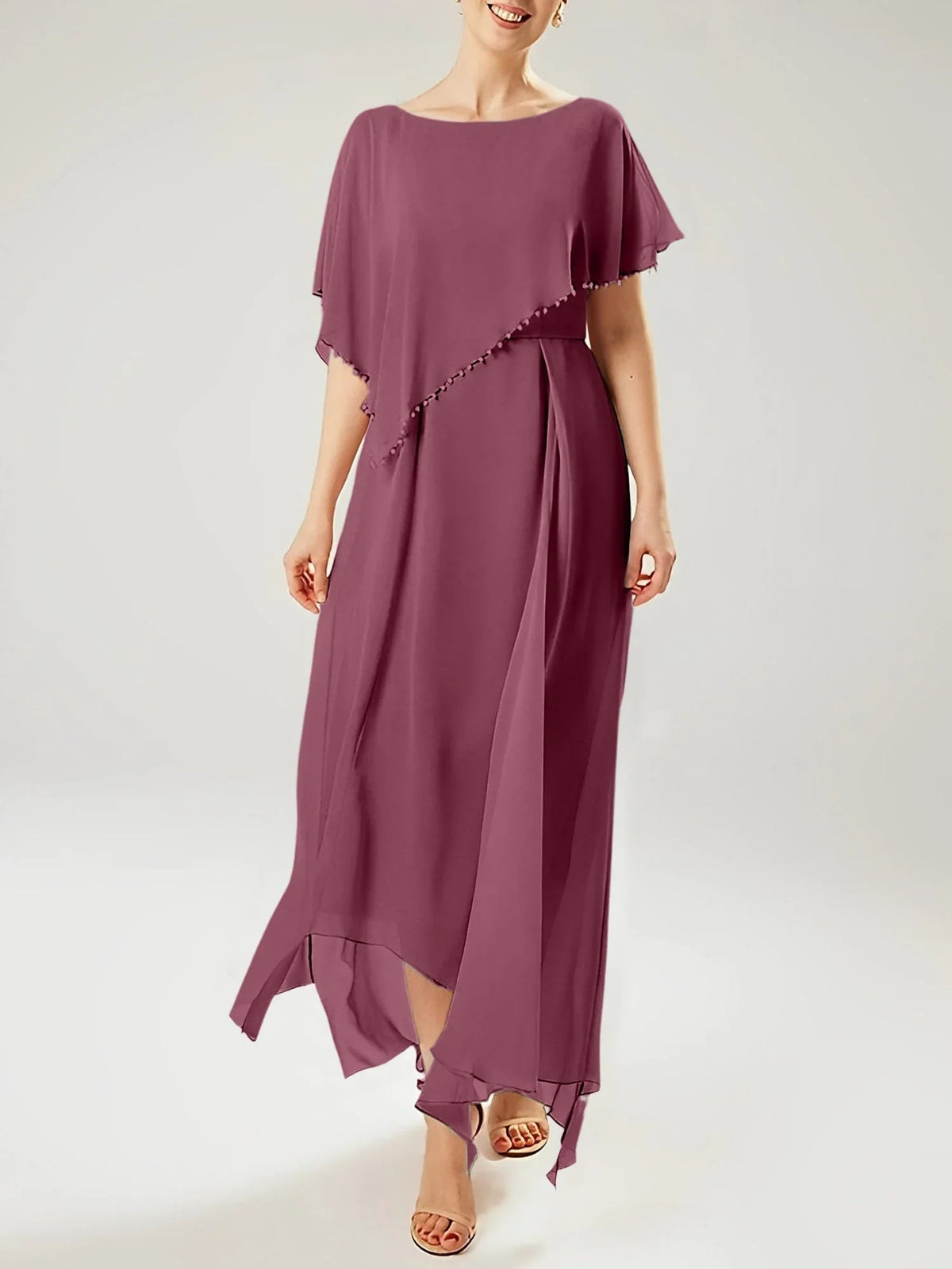 Etui/Kolumnen-Kleid mit kurzen Ärmeln für die Brautmutter mit Quaste