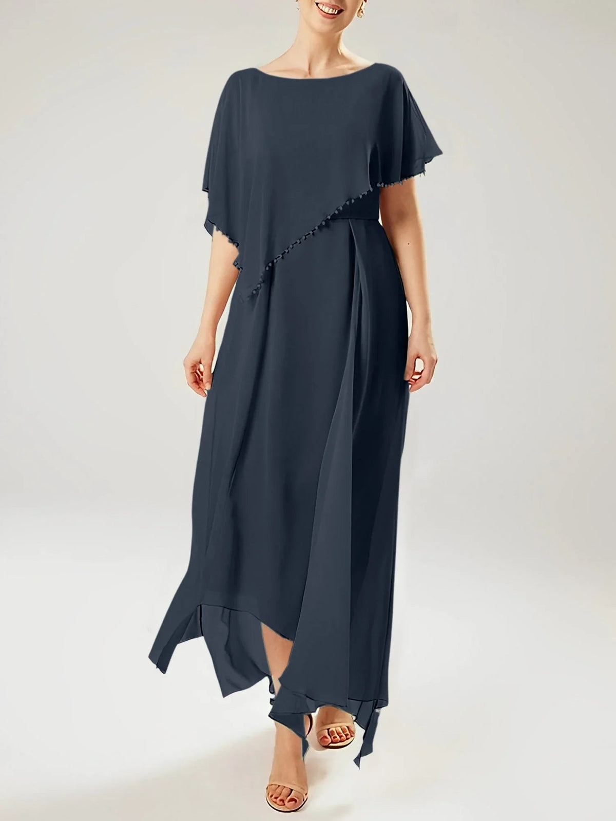 Etui/Kolumnen-Kleid mit kurzen Ärmeln für die Brautmutter mit Quaste