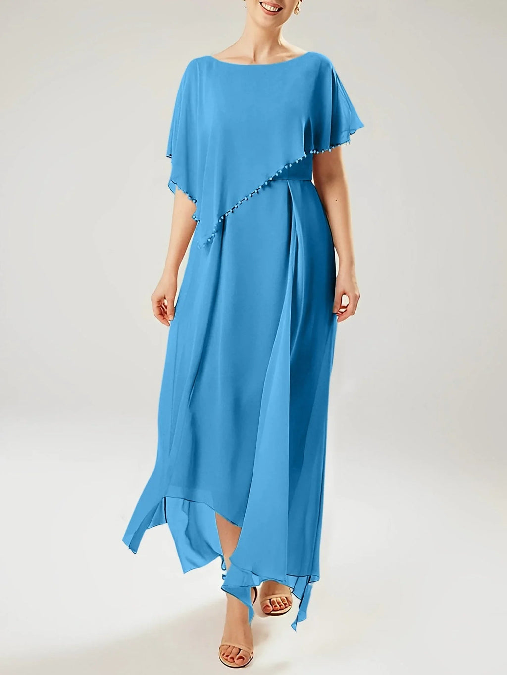 Etui/Kolumnen-Kleid mit kurzen Ärmeln für die Brautmutter mit Quaste