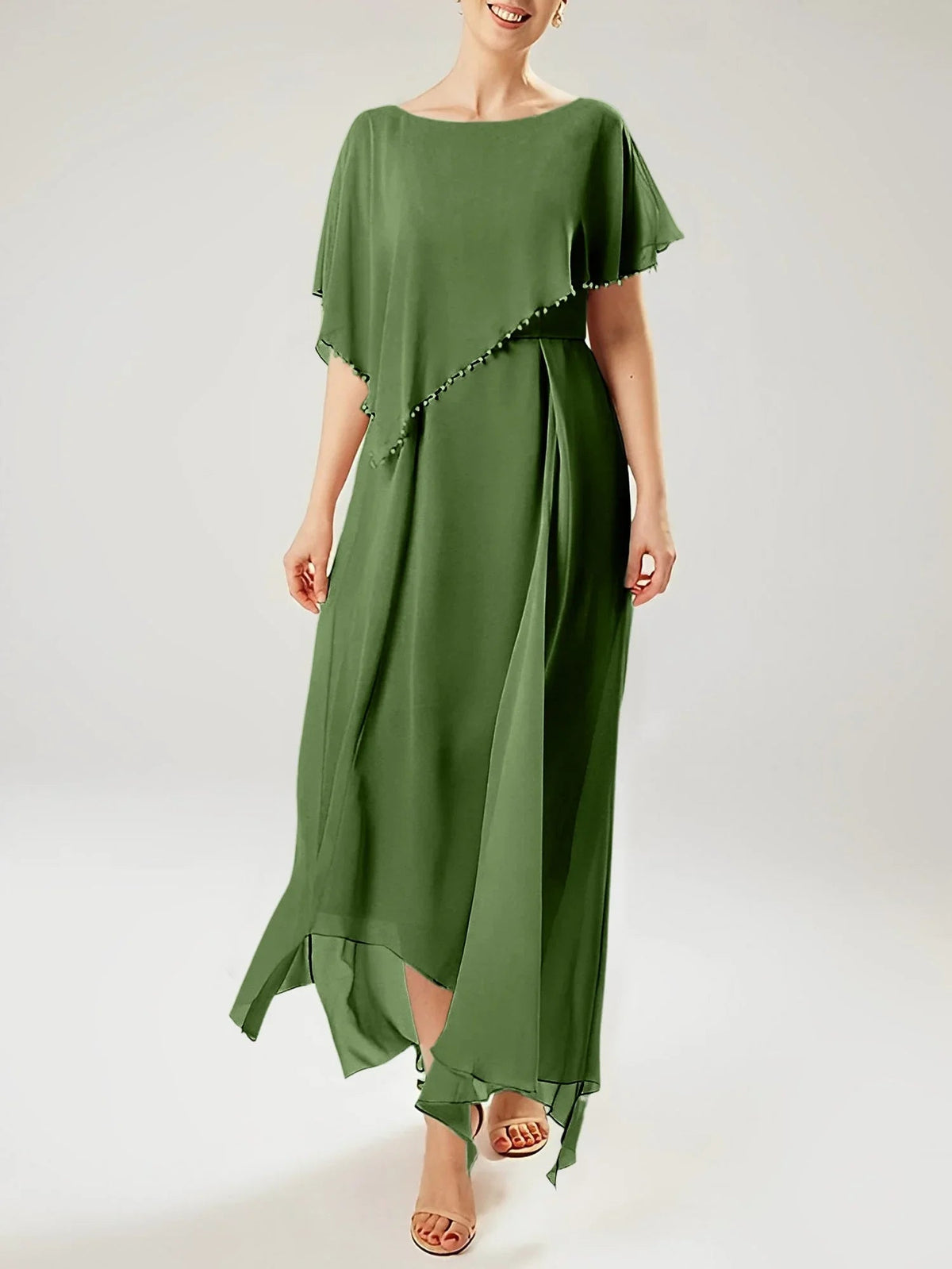 Vestidos de madre de la novia con manga corta, corte tubo/columnar y borla
