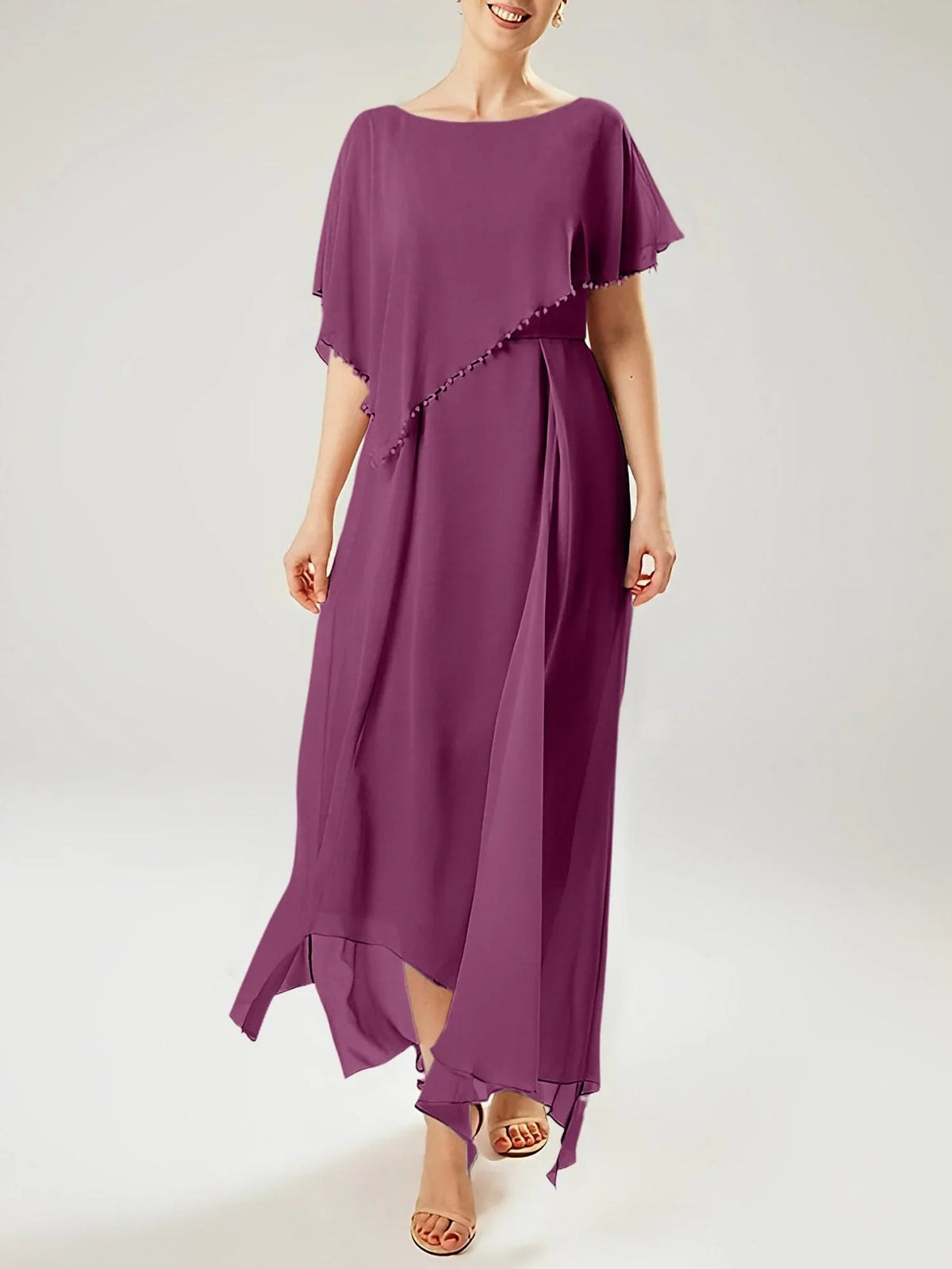 Etui/Kolumnen-Kleid mit kurzen Ärmeln für die Brautmutter mit Quaste