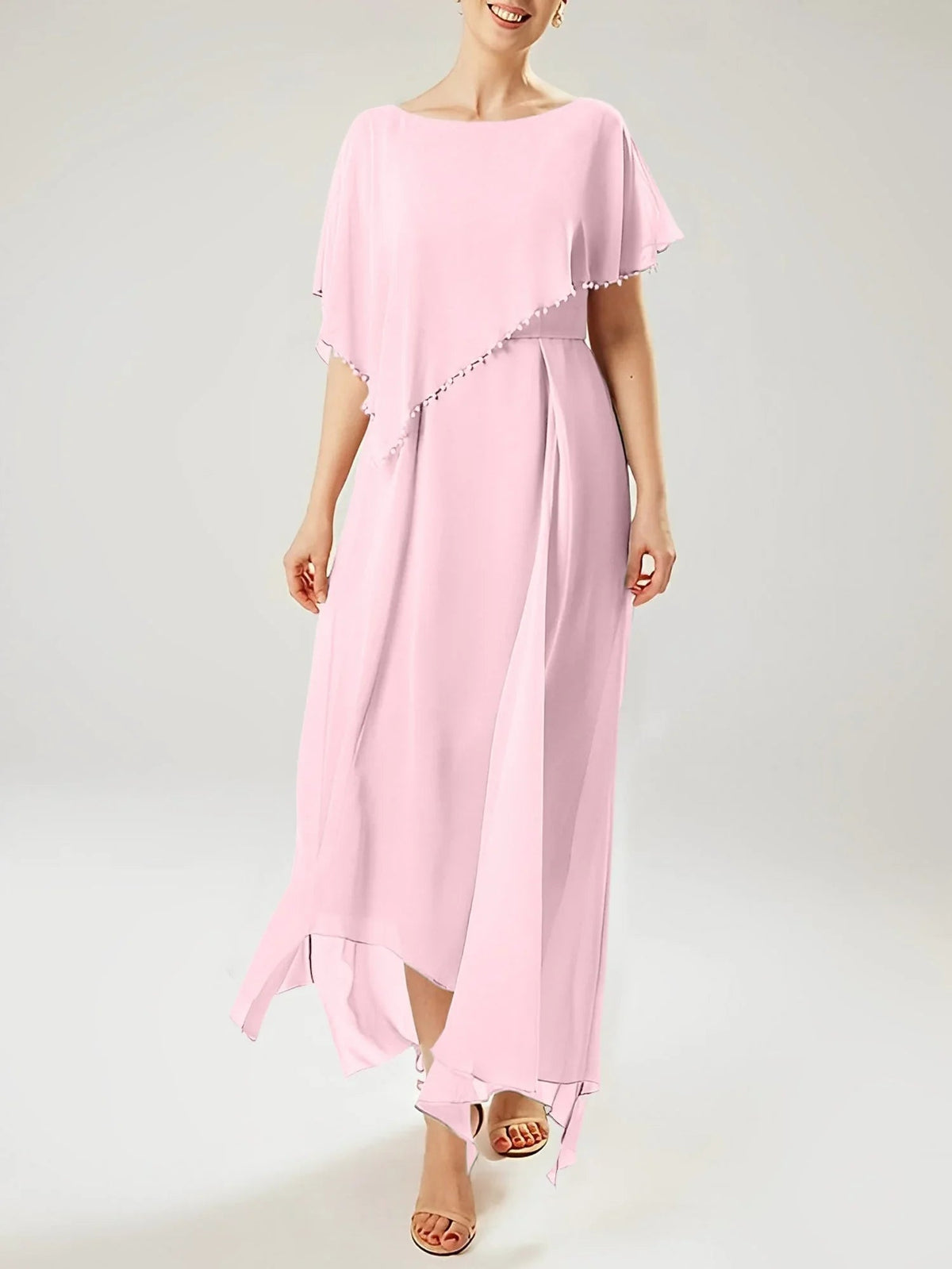 Etui/Kolumnen-Kleid mit kurzen Ärmeln für die Brautmutter mit Quaste
