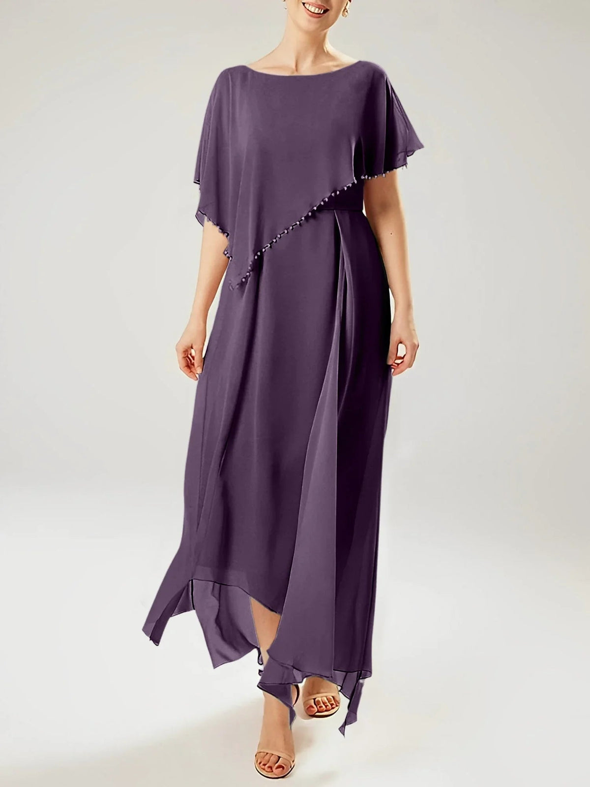 Vestidos de madre de la novia con manga corta, corte tubo/columnar y borla