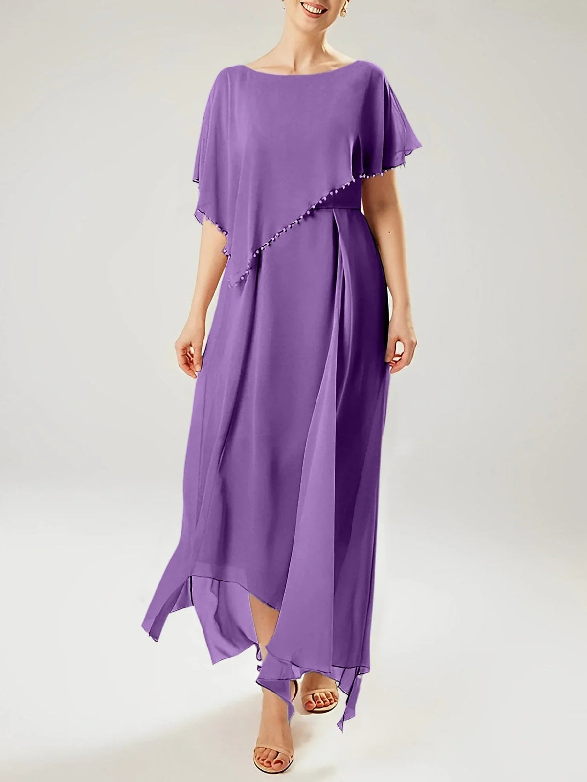 Vestidos de madre de la novia con manga corta, corte tubo/columnar y borla