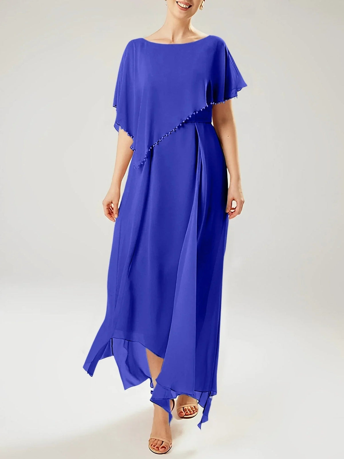 Vestidos de madre de la novia con manga corta, corte tubo/columnar y borla