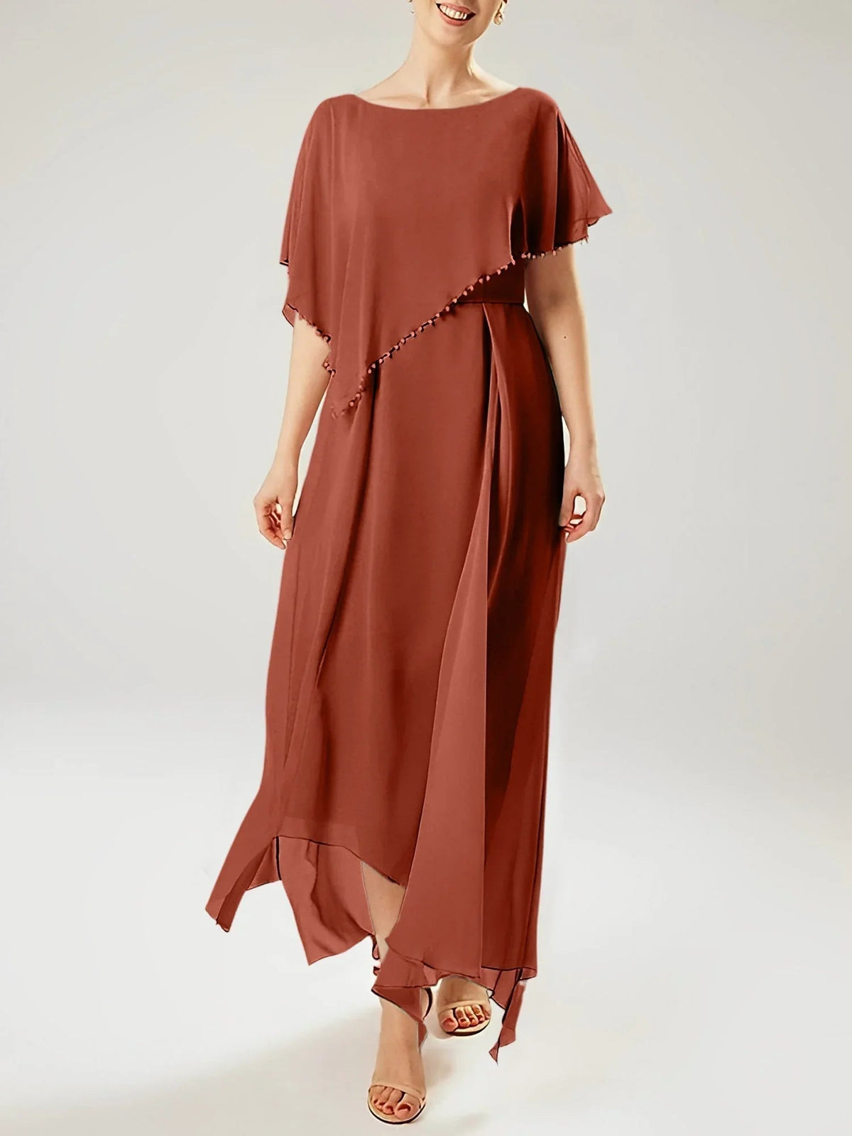 Etui/Kolumnen-Kleid mit kurzen Ärmeln für die Brautmutter mit Quaste