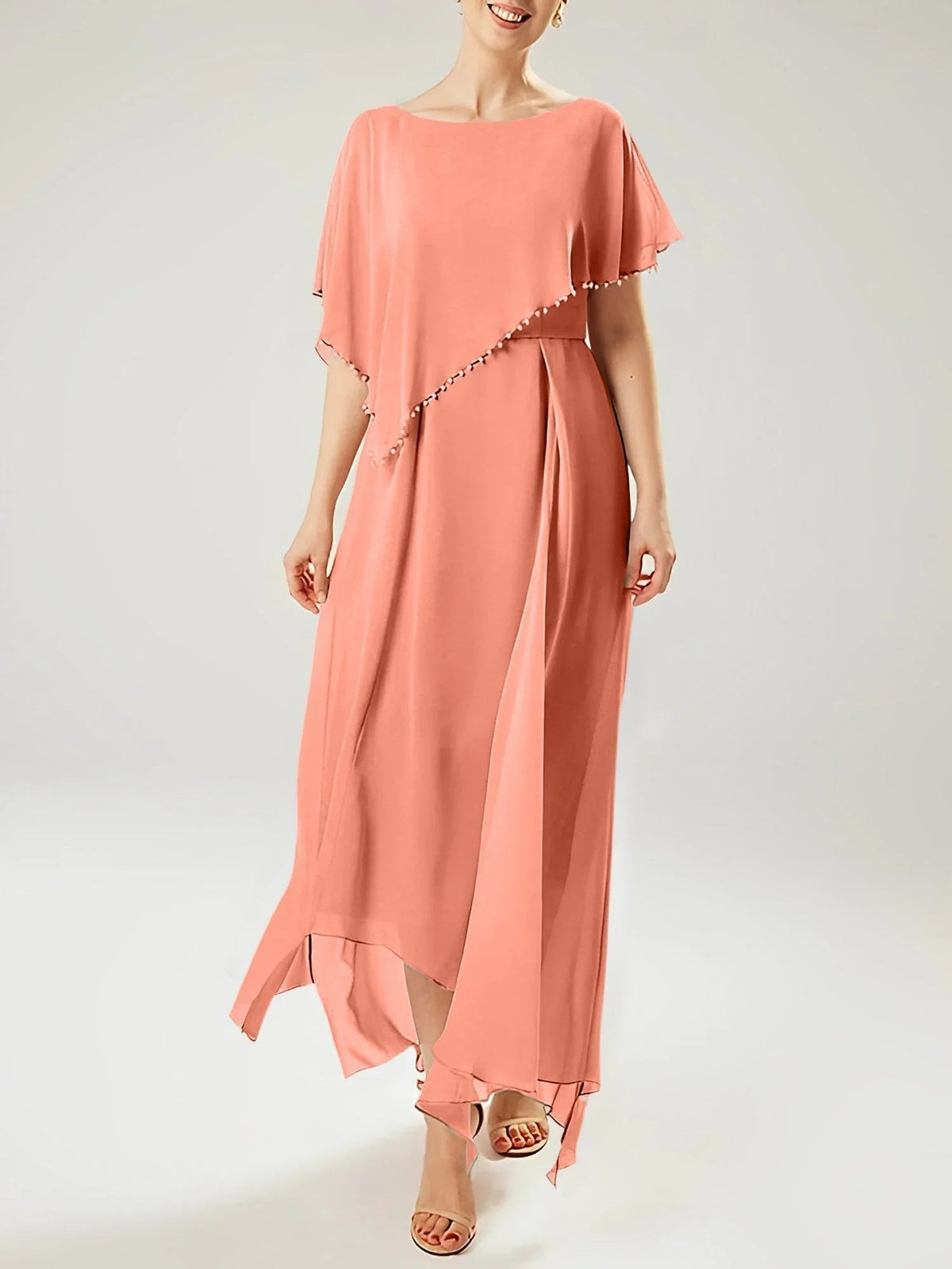 Vestidos de madre de la novia con manga corta, corte tubo/columnar y borla