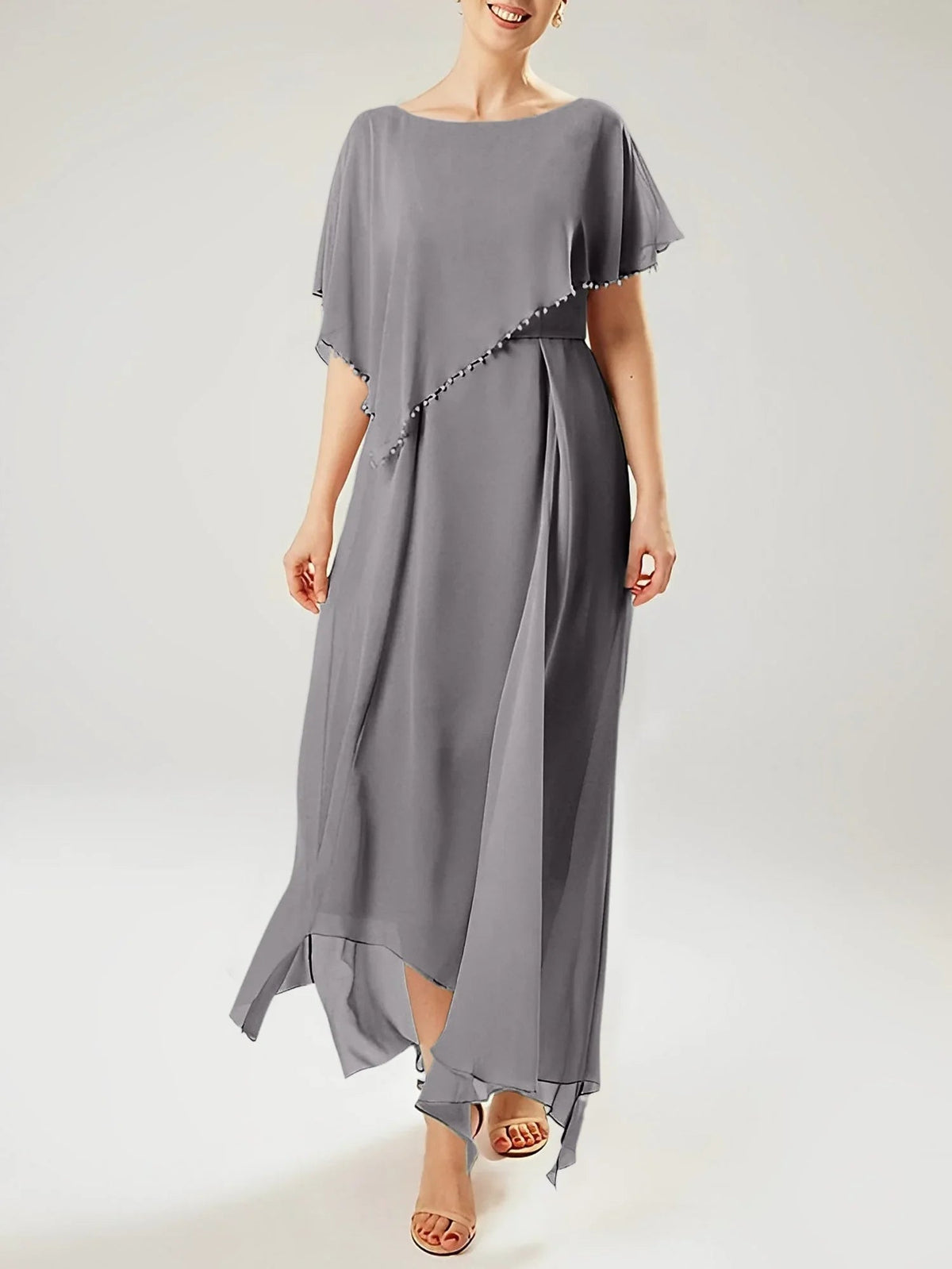 Vestidos de madre de la novia con manga corta, corte tubo/columnar y borla