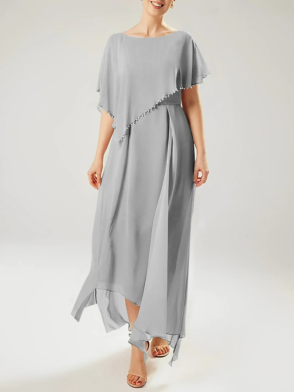 Etui/Kolumnen-Kleid mit kurzen Ärmeln für die Brautmutter mit Quaste