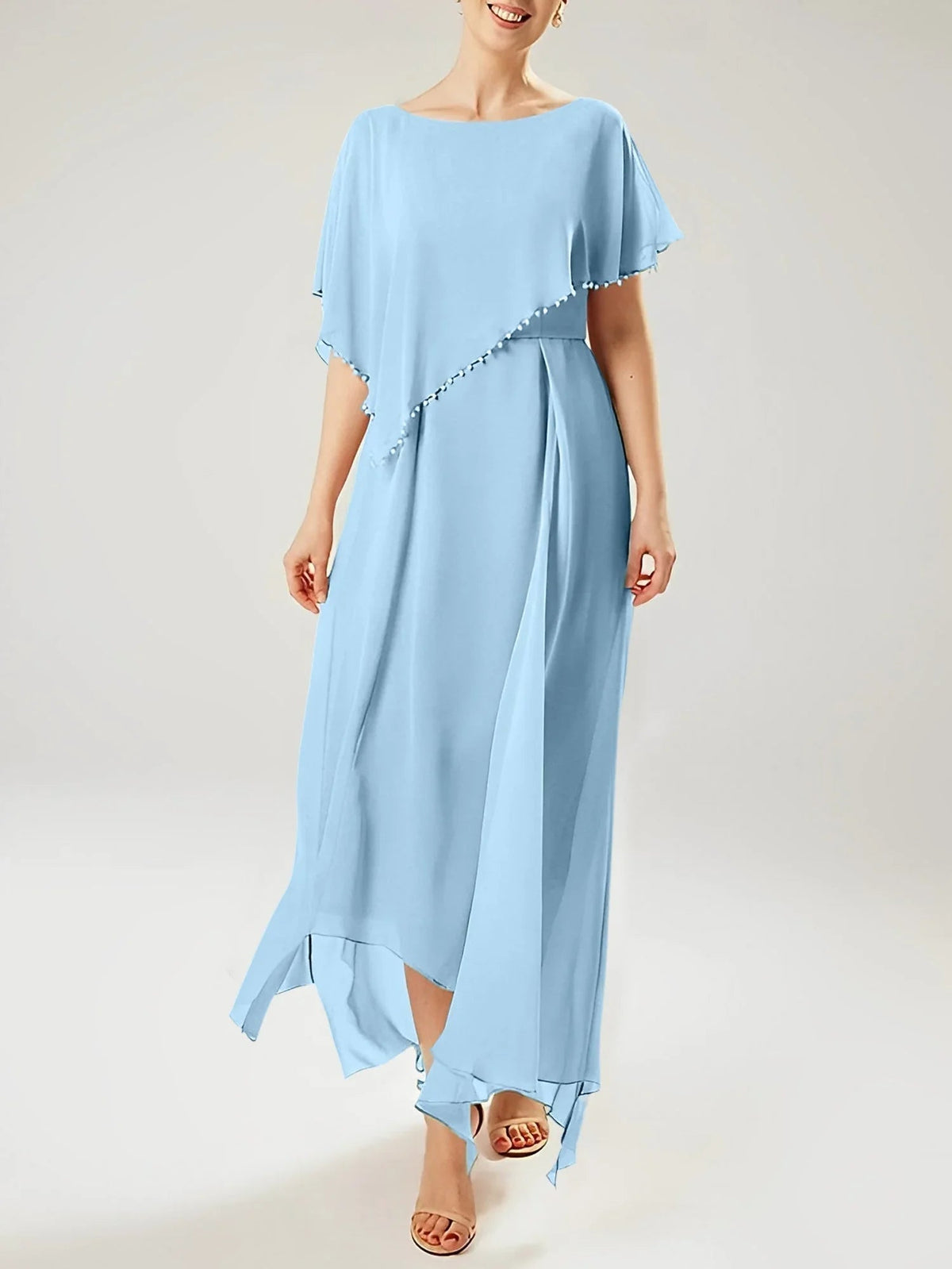 Etui/Kolumnen-Kleid mit kurzen Ärmeln für die Brautmutter mit Quaste