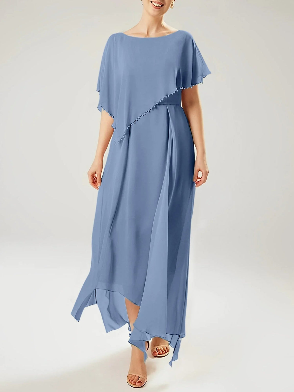Vestidos de madre de la novia con manga corta, corte tubo/columnar y borla