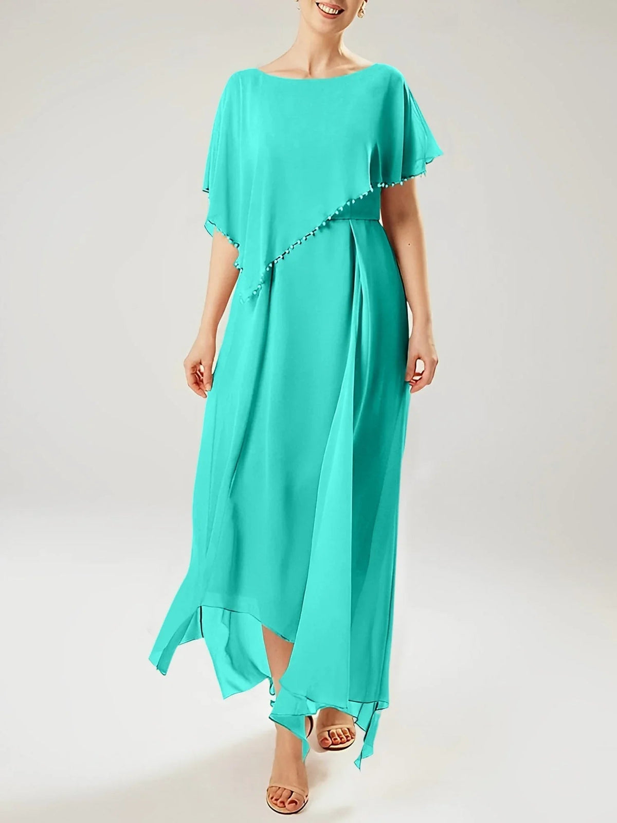 Vestidos de madre de la novia con manga corta, corte tubo/columnar y borla