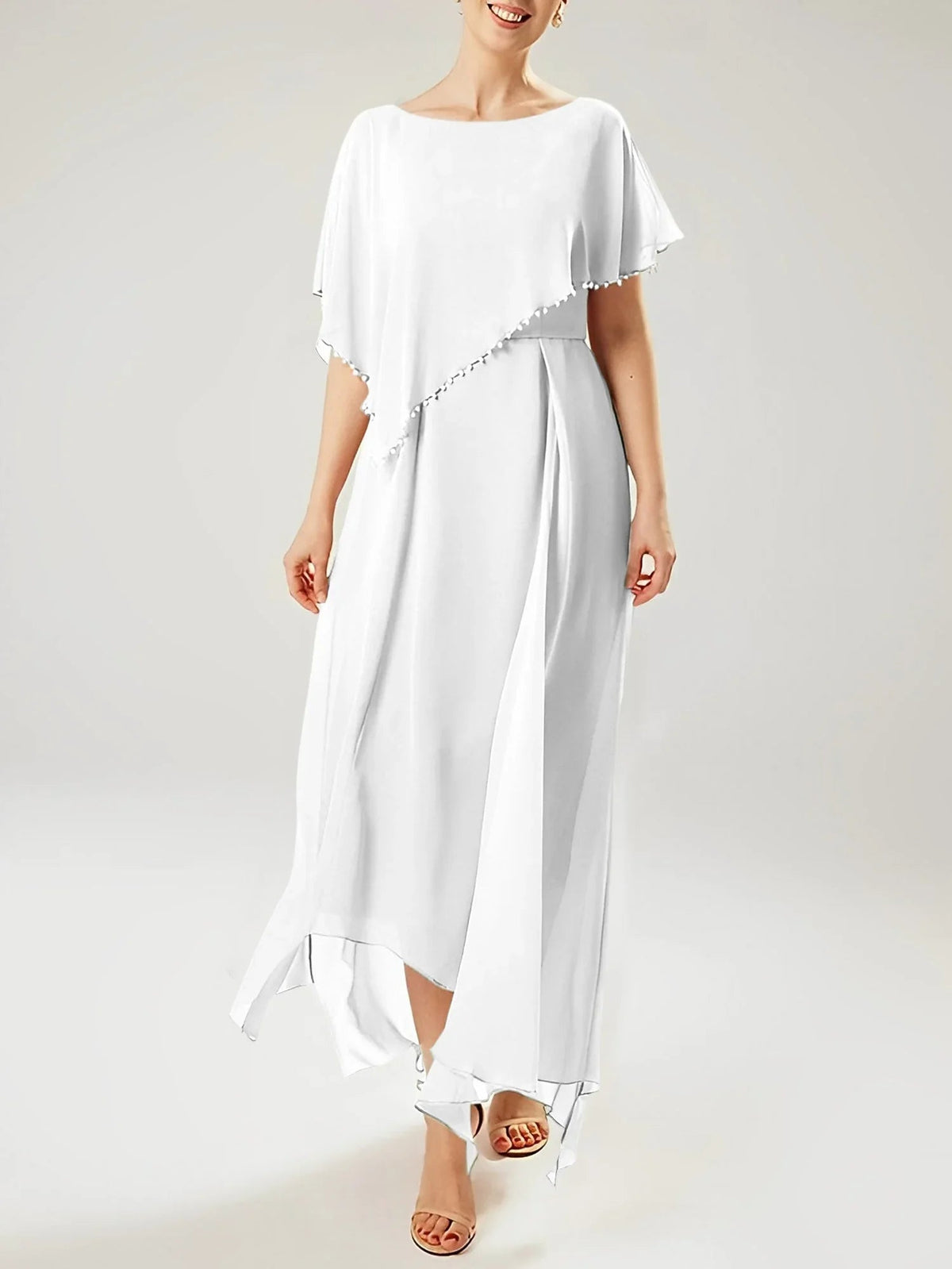 Vestidos de madre de la novia con manga corta, corte tubo/columnar y borla