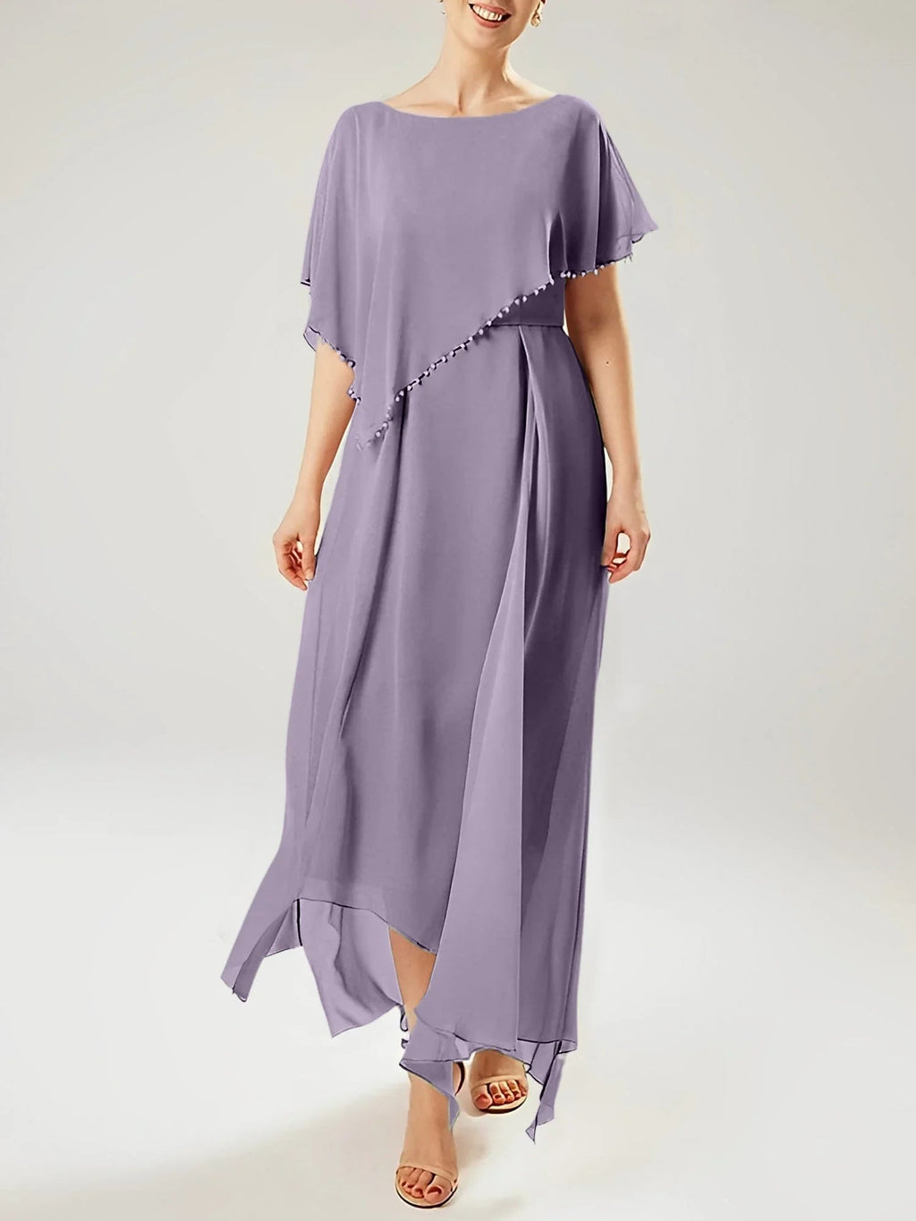 Etui/Kolumnen-Kleid mit kurzen Ärmeln für die Brautmutter mit Quaste