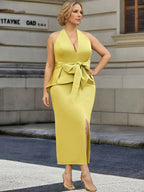 Tea Length Halter Mother Of The Bride Dress Bow Knot