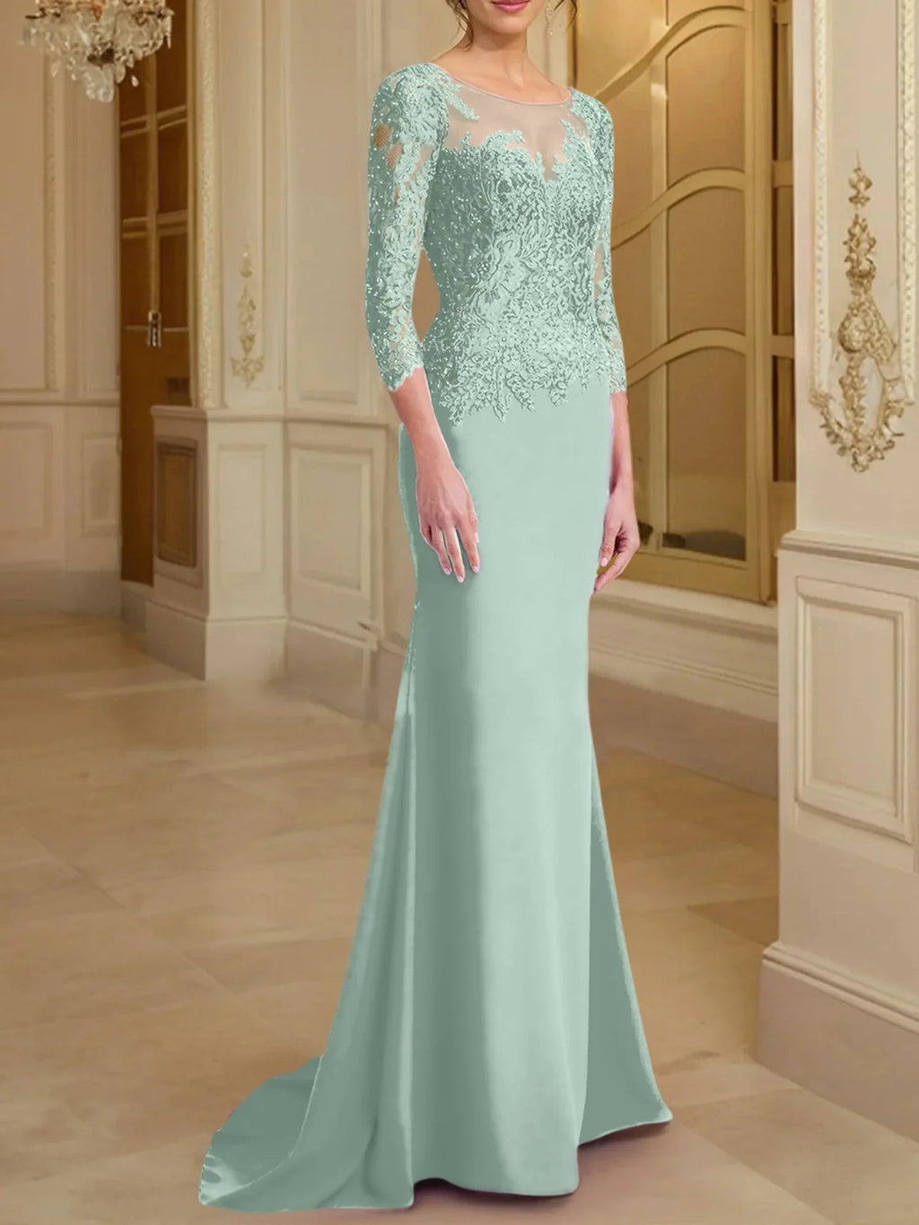 Trumpet/Mermaid Scoop Long Sleeves Mother of the Bride Dresses With Lace