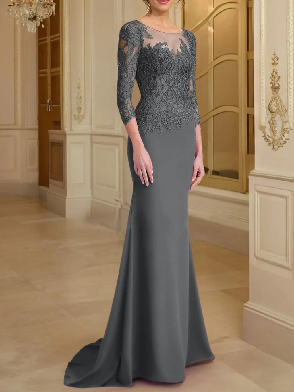 Trumpet/Mermaid Scoop Long Sleeves Mother of the Bride Dresses With Lace