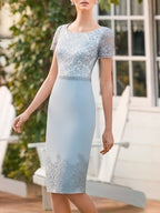 Knee Length Sleeveless Mother of the Bride Column Dress with Lace Sash