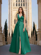 Mother Of The Bride Princess Dress V Neck Sleeveless A Line With Side Split