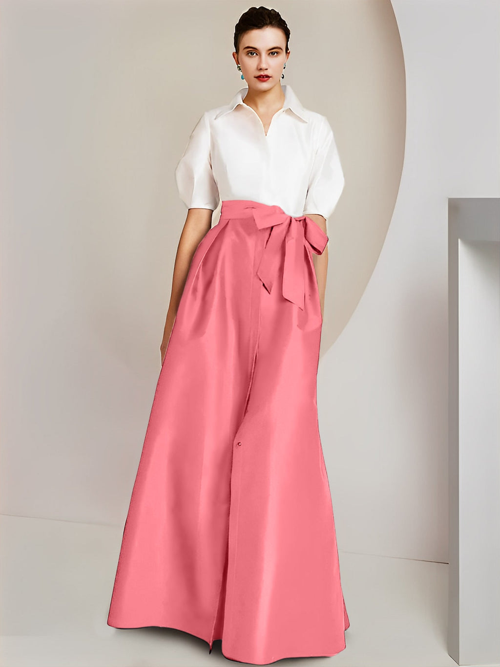 A-Line/Princess Shirt Collar Short Sleeves 2 pieces Mother Of The Bride Dresses