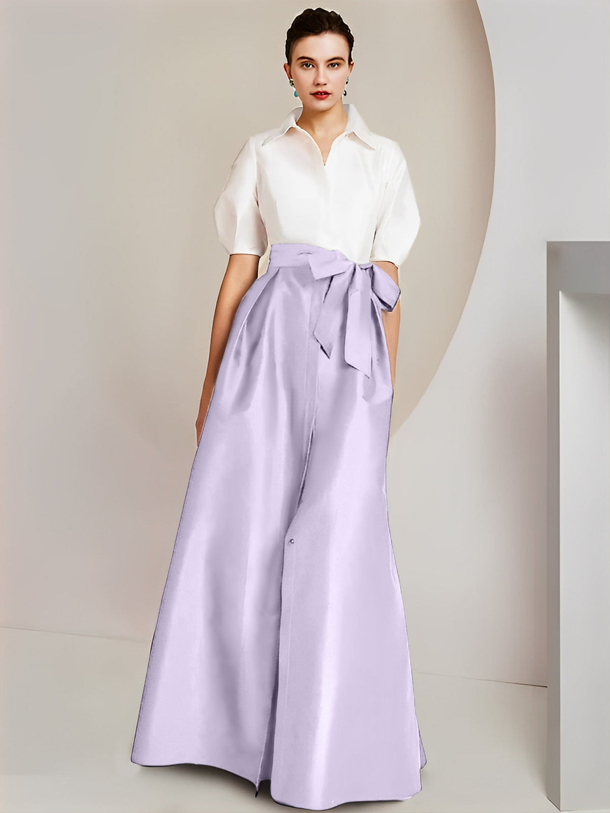 A-Line/Princess Shirt Collar Short Sleeves 2 pieces Mother Of The Bride Dresses