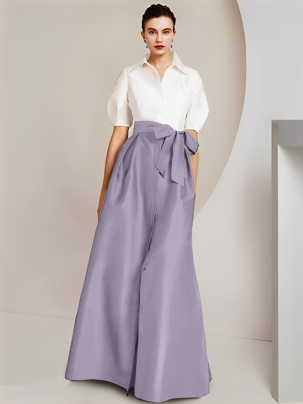 A-Line/Princess Shirt Collar Short Sleeves 2 pieces Mother Of The Bride Dresses